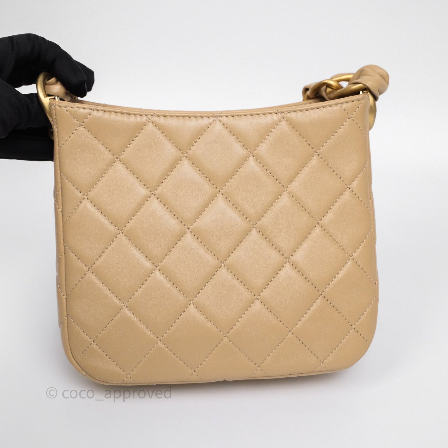 Chanel Quilted Hobo Tote Bag Beige Aged Gold Hardware