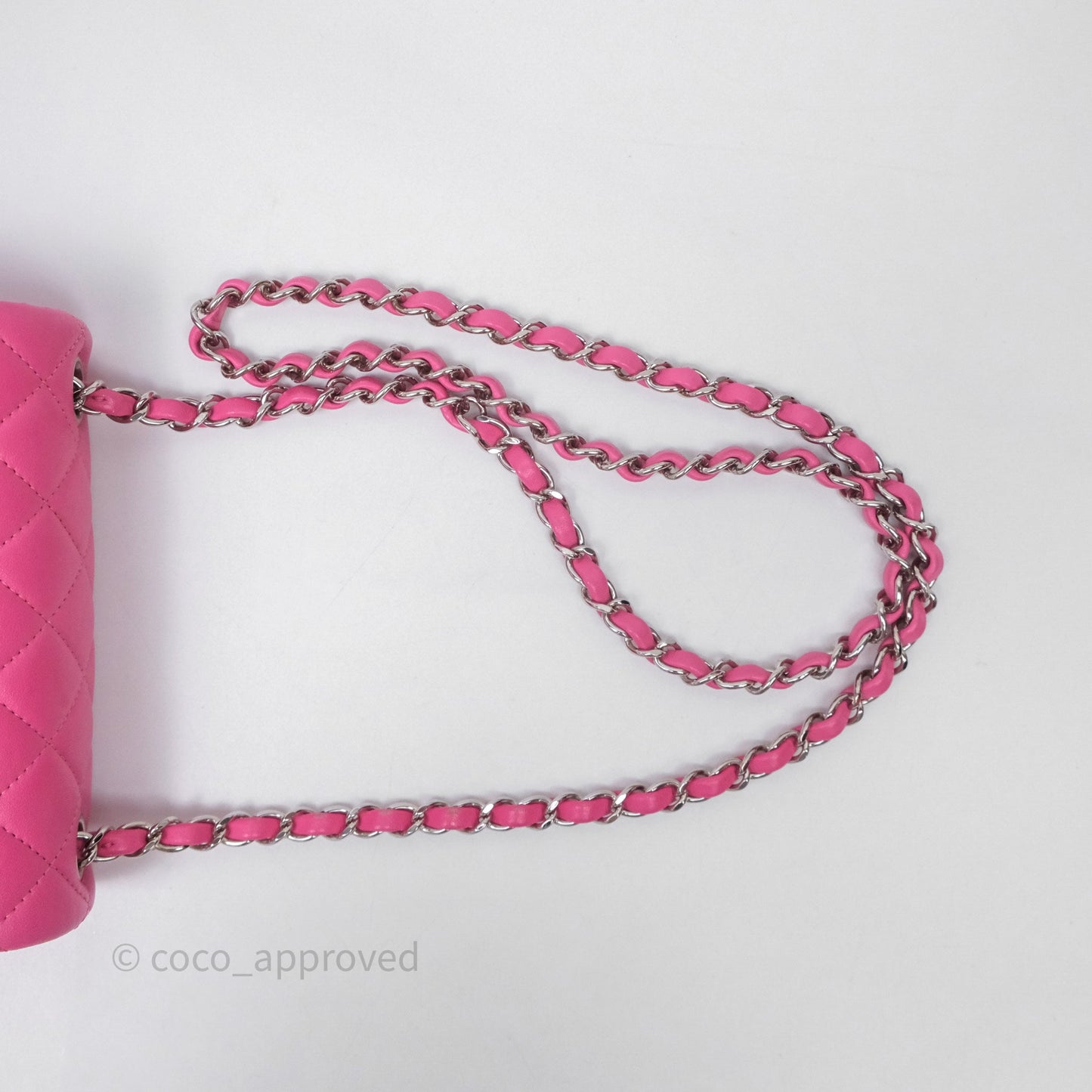 Chanel Mini Square Flap Quilted Pink Lambskin Silver Hardware
