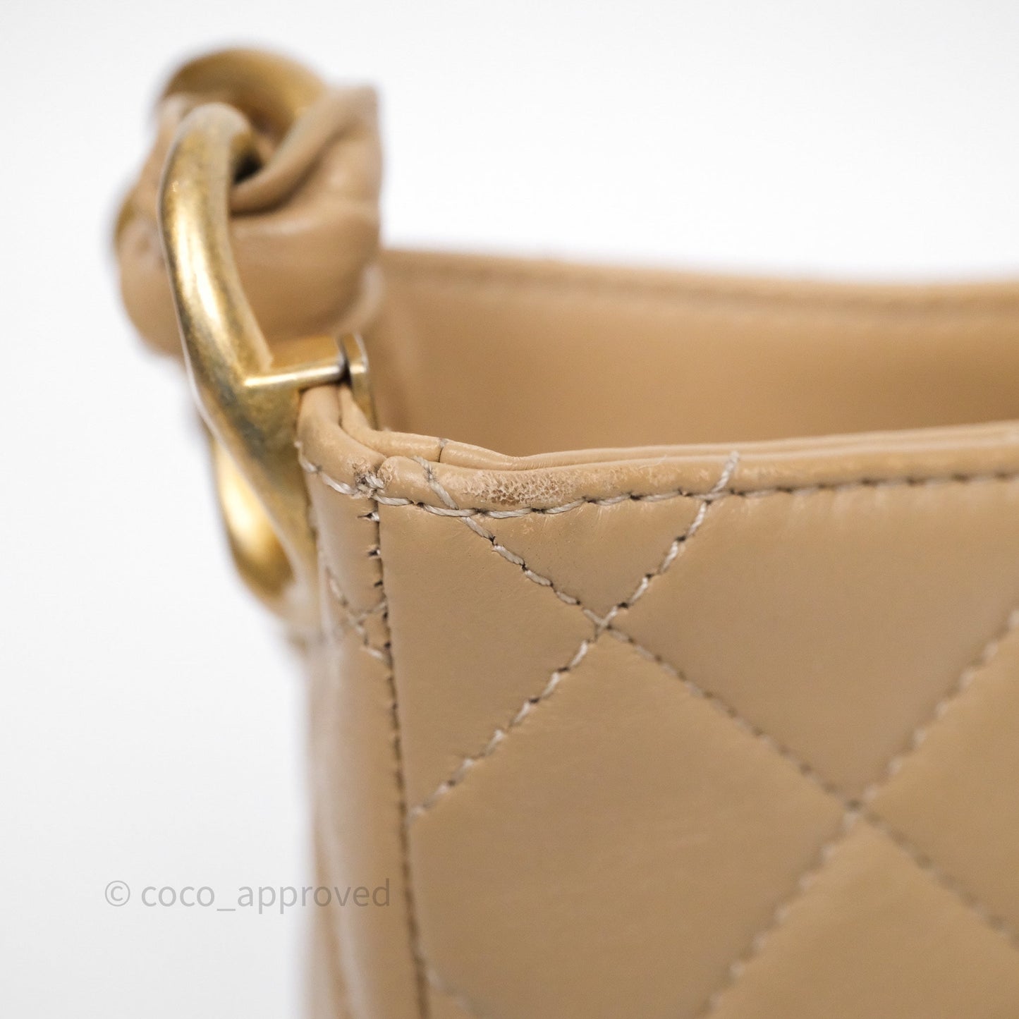 Chanel Quilted Hobo Tote Bag Beige Aged Gold Hardware