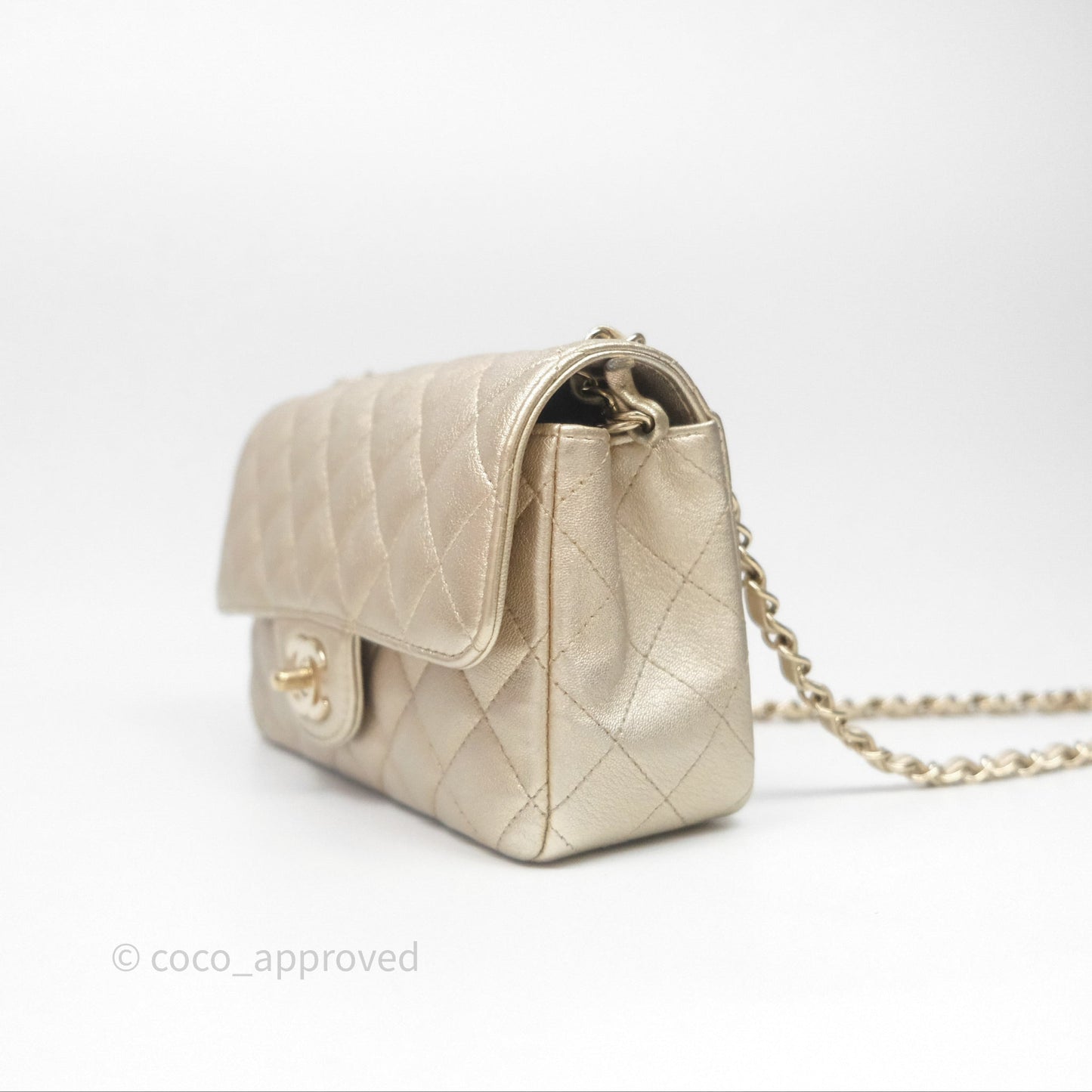 Chanel Quilted Mini Rectangular Iridescent Gold Lambskin Gold Hardware