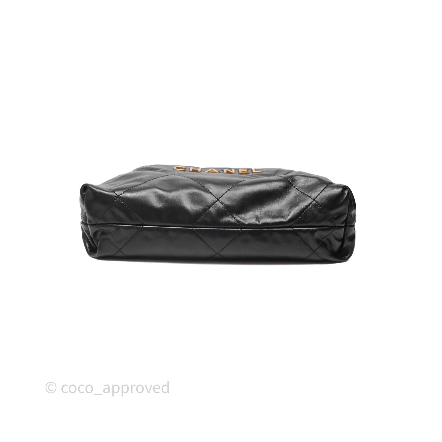 Chanel 22 Bag Small Black Shiny Calfskin Aged Gold Hardware