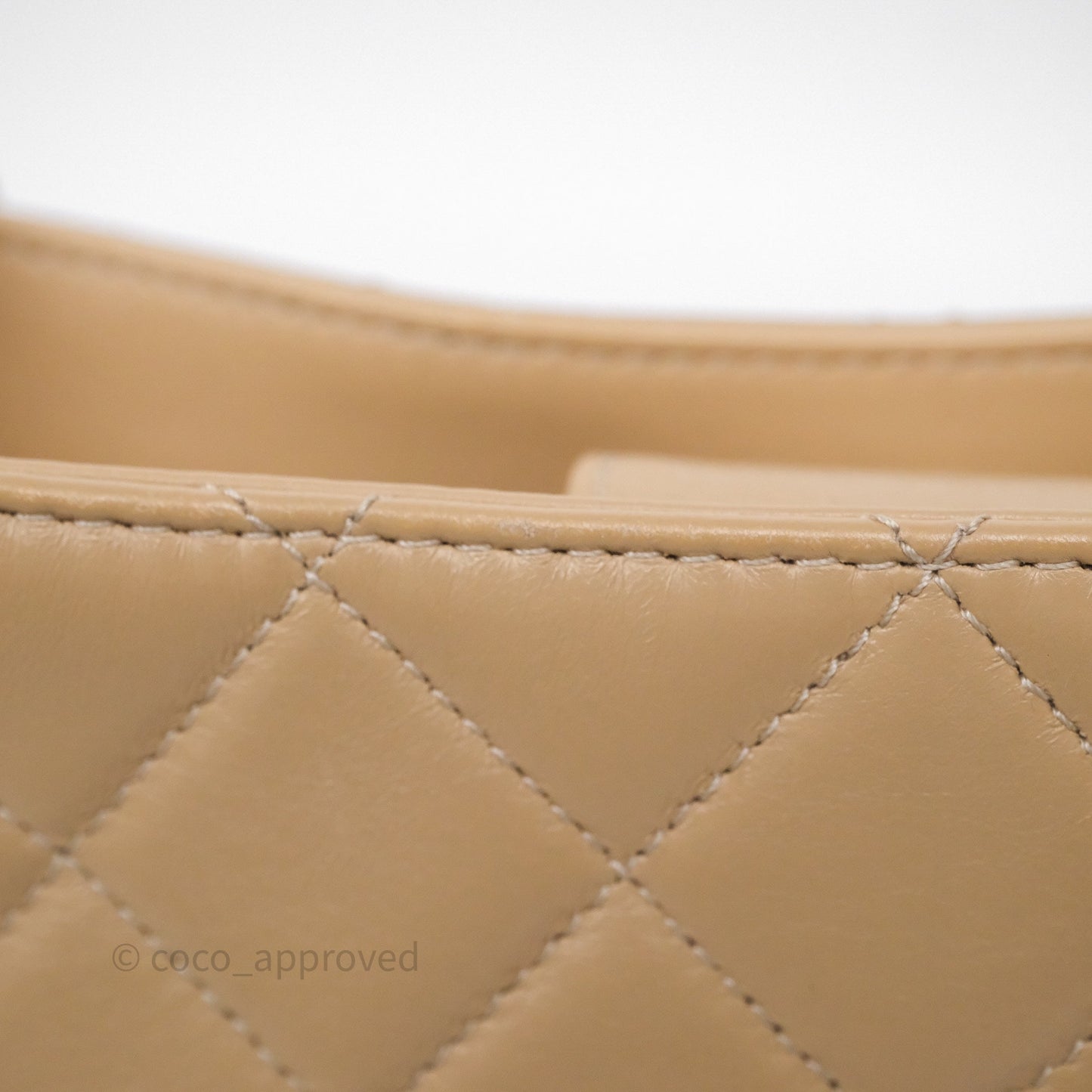 Chanel Quilted Hobo Tote Bag Beige Aged Gold Hardware