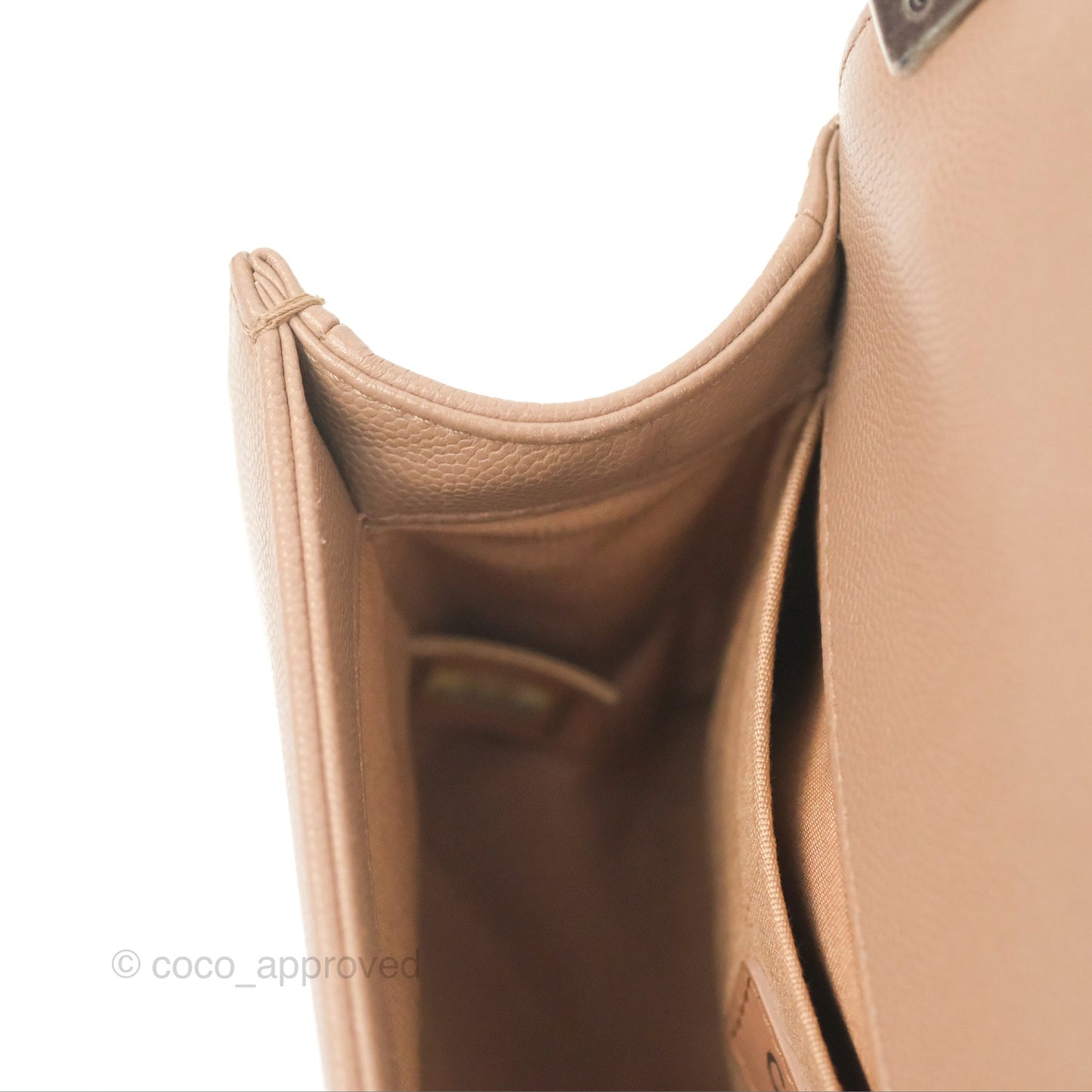 Chanel Small Chevron Boy Taupe Caviar Ruthenium Hardware