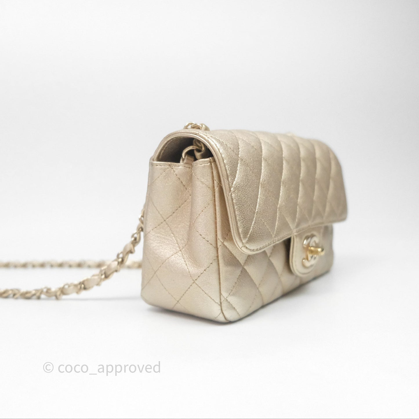 Chanel Quilted Mini Rectangular Iridescent Gold Lambskin Gold Hardware