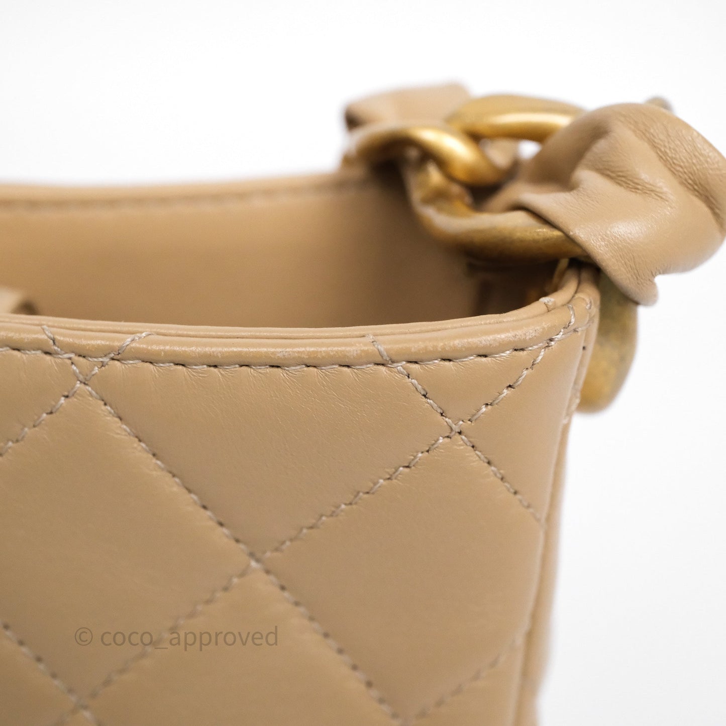 Chanel Quilted Hobo Tote Bag Beige Aged Gold Hardware