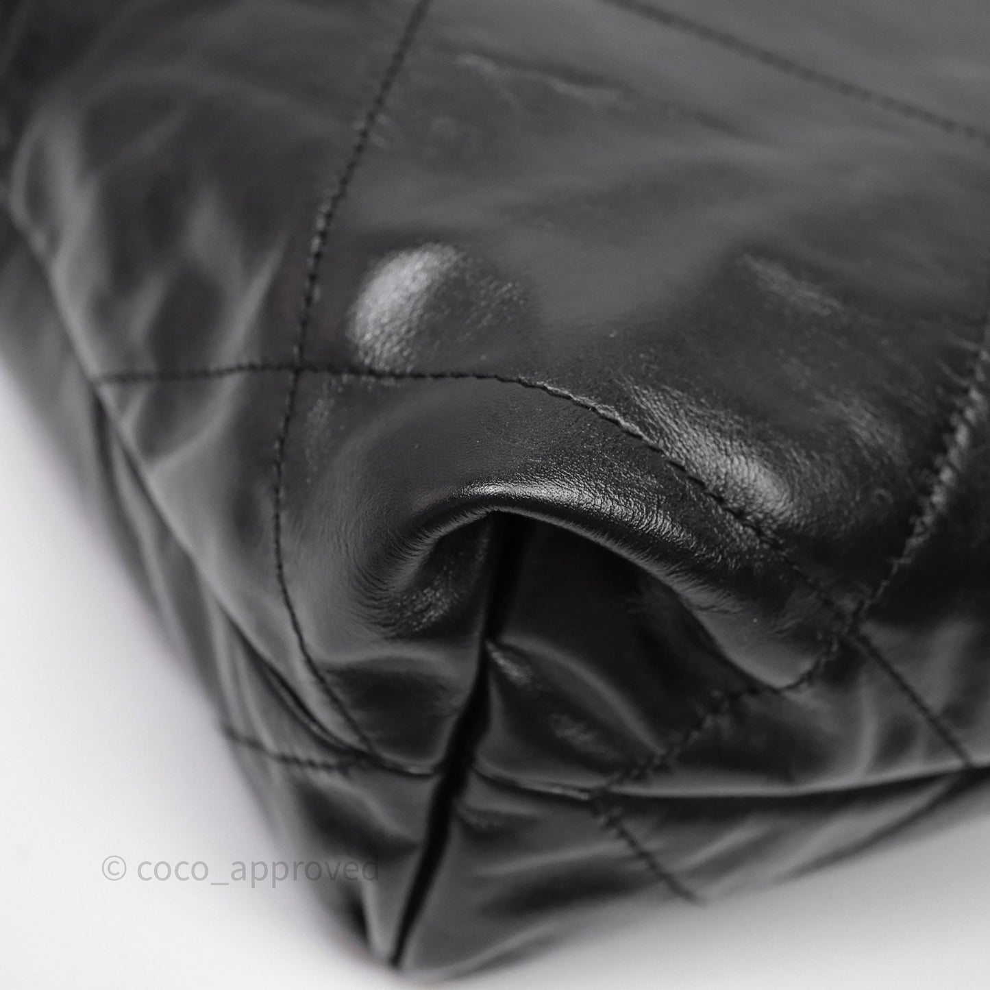 Chanel 22 Bag Small Black Shiny Calfskin Aged Gold Hardware