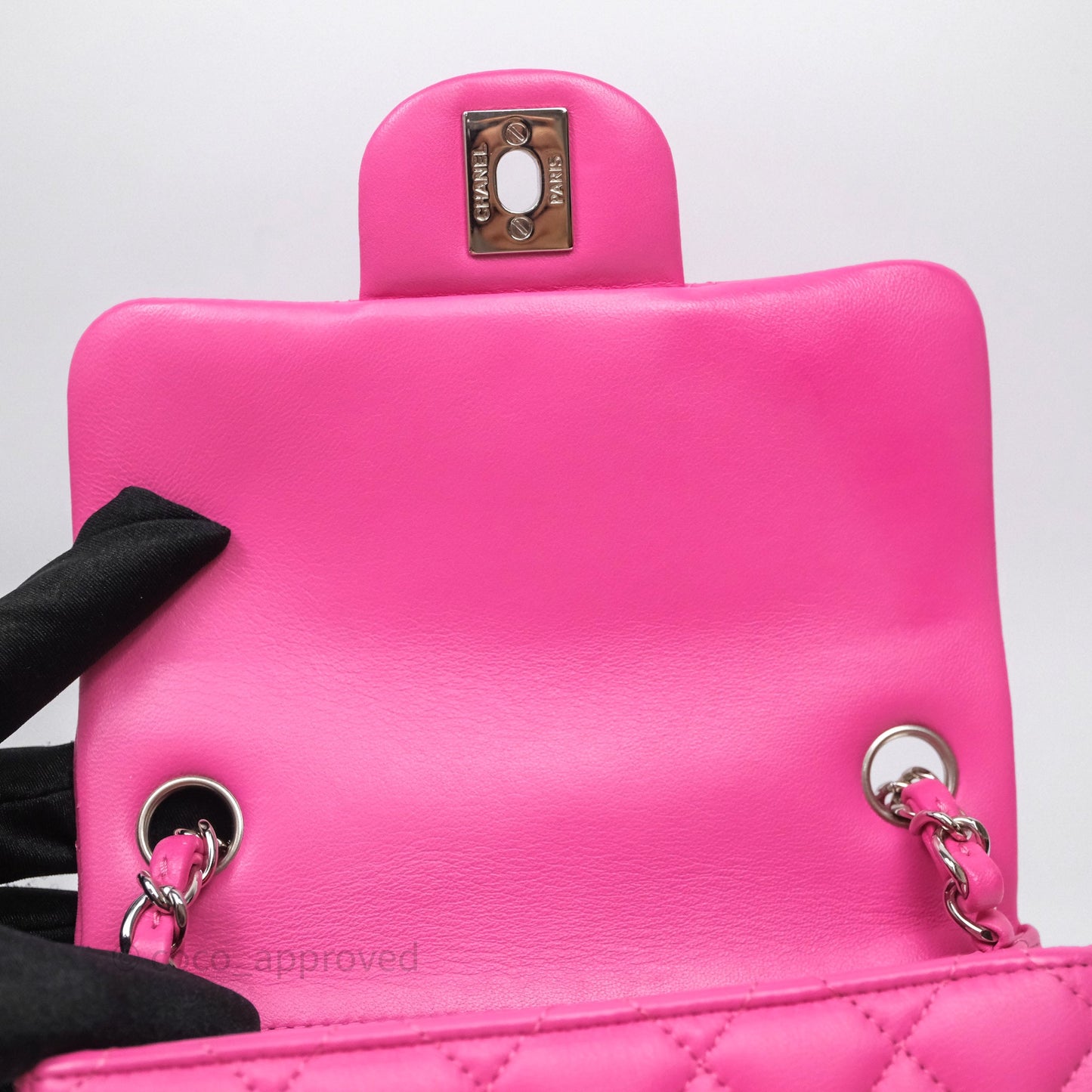 Chanel Mini Square Flap Quilted Pink Lambskin Silver Hardware