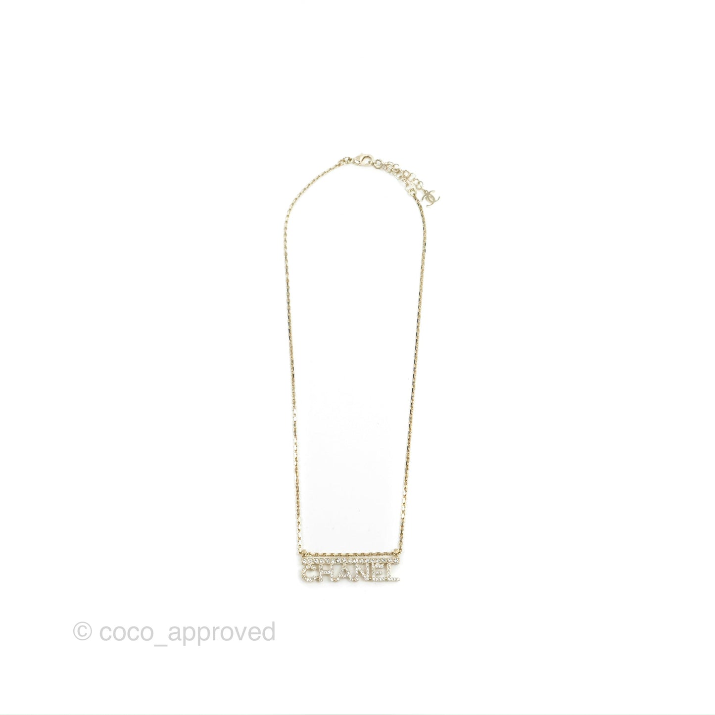Chanel Crystal CHANEL Logo Necklace Gold Tone 22S