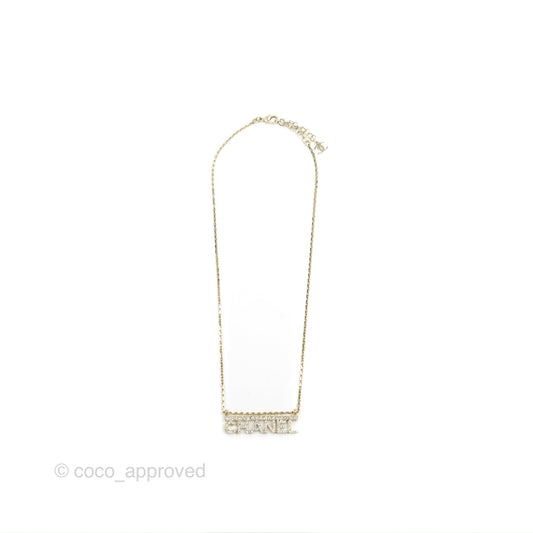 Chanel Crystal CHANEL Logo Necklace Gold Tone 22S