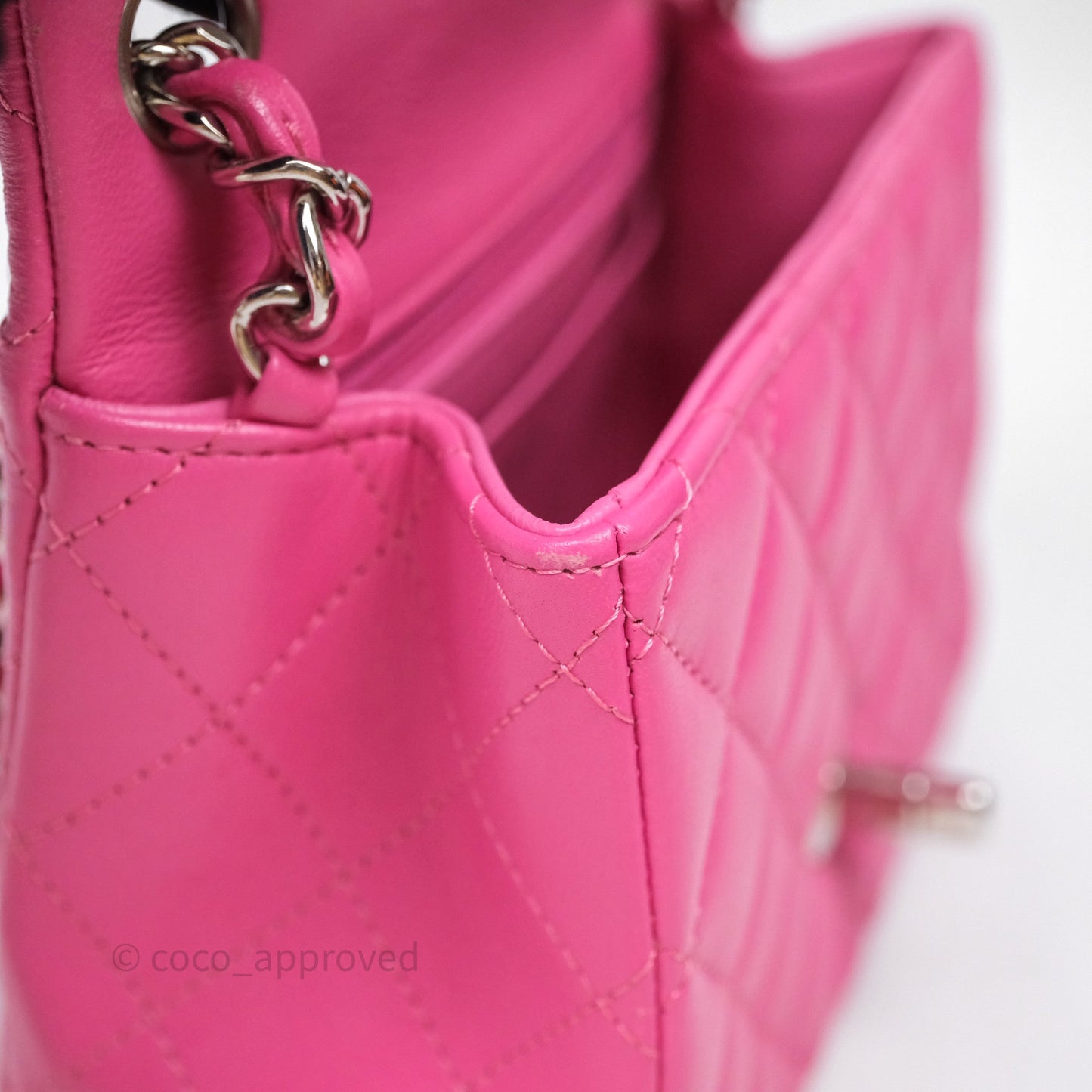Chanel Mini Square Flap Quilted Pink Lambskin Silver Hardware