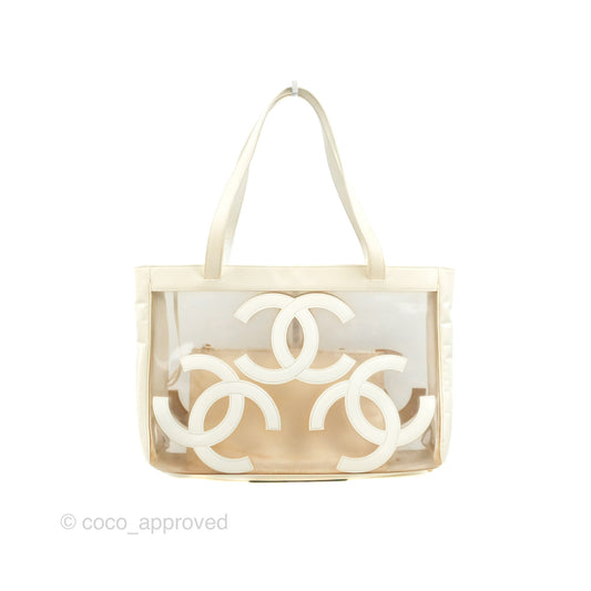 Chanel Vintage Clear Vinyl Tote Bag White Patent