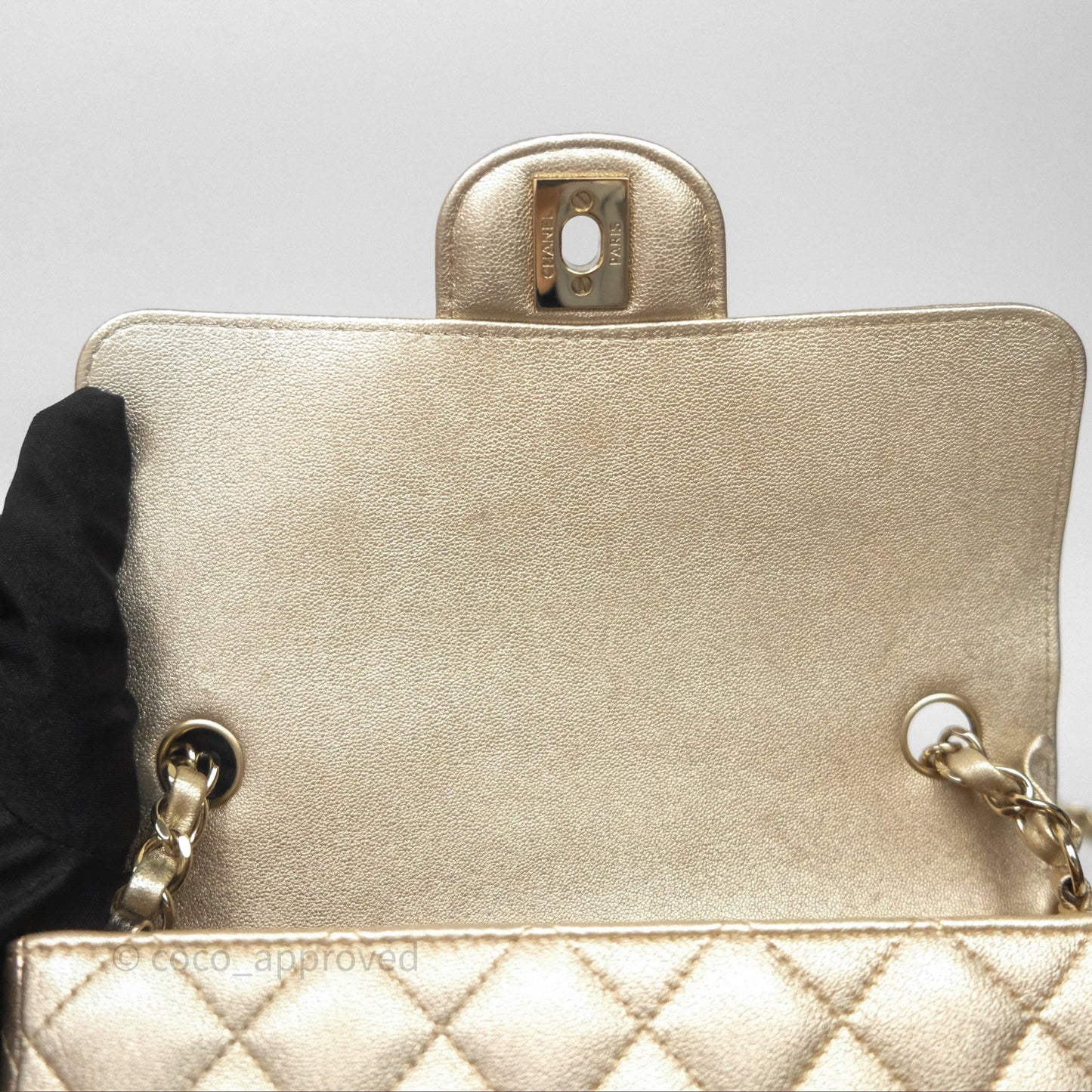 Chanel Quilted Mini Rectangular Iridescent Gold Lambskin Gold Hardware