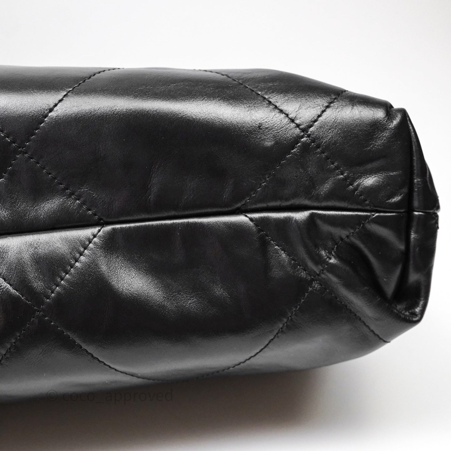 Chanel 22 Bag Small Black Shiny Calfskin Aged Gold Hardware
