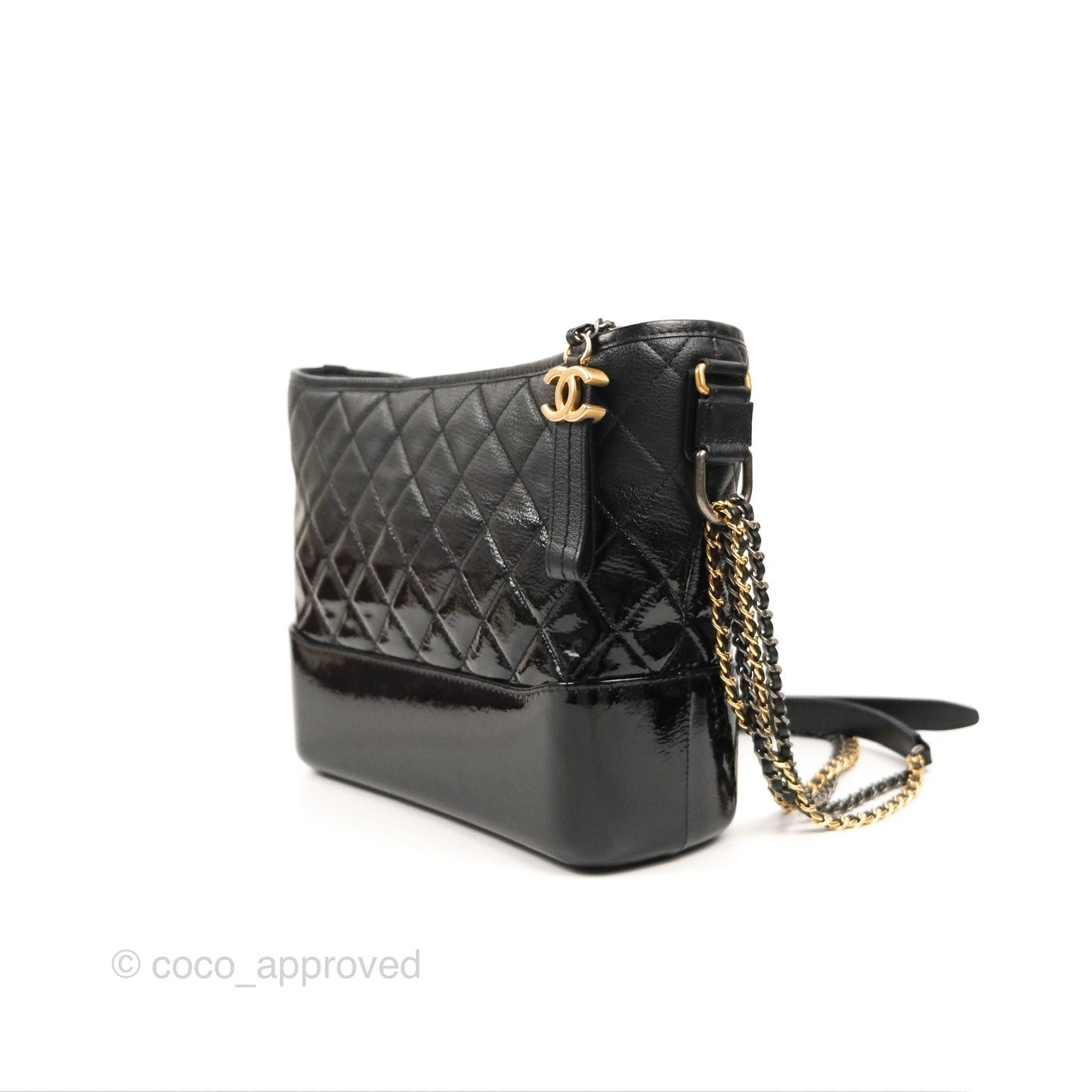 Chanel Large Gabrielle Hobo Black Patent Goatskin Mixed Hardware 18S