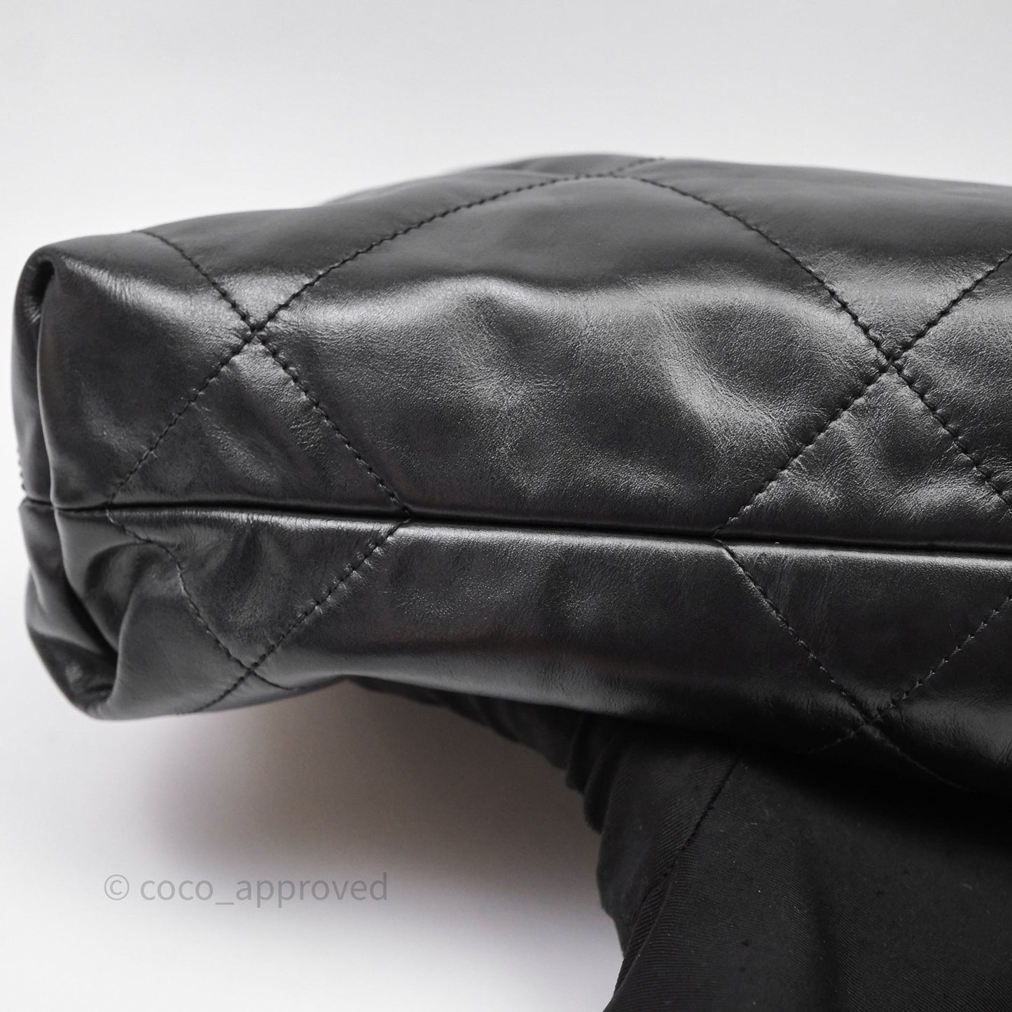 Chanel 22 Bag Small Black Shiny Calfskin Aged Gold Hardware