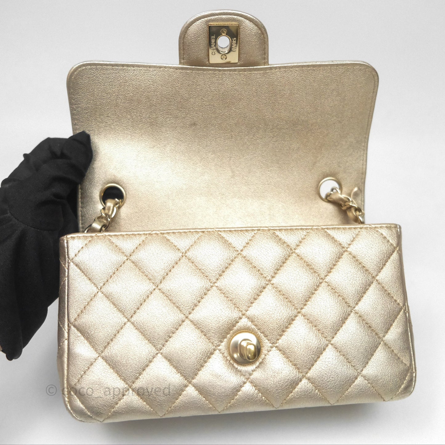 Chanel Quilted Mini Rectangular Iridescent Gold Lambskin Gold Hardware