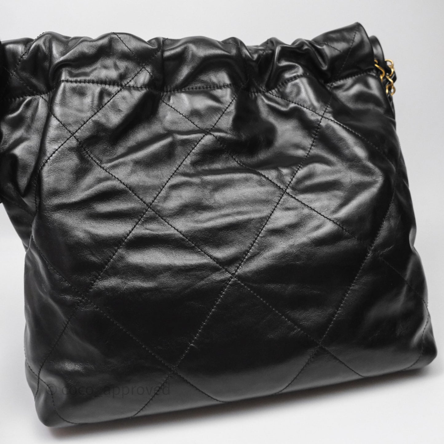 Chanel 22 Bag Small Black Shiny Calfskin Aged Gold Hardware