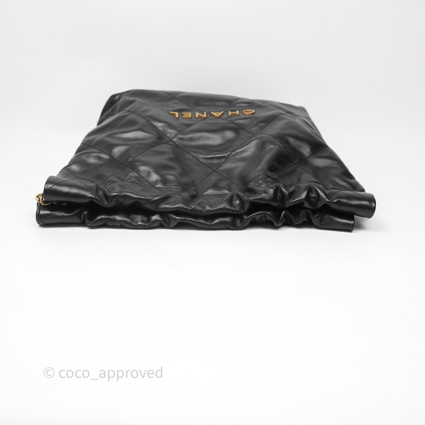Chanel 22 Bag Small Black Shiny Calfskin Aged Gold Hardware