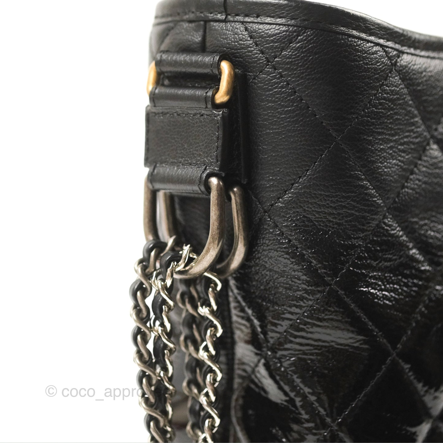 Chanel Large Gabrielle Hobo Black Patent Goatskin Mixed Hardware 18S