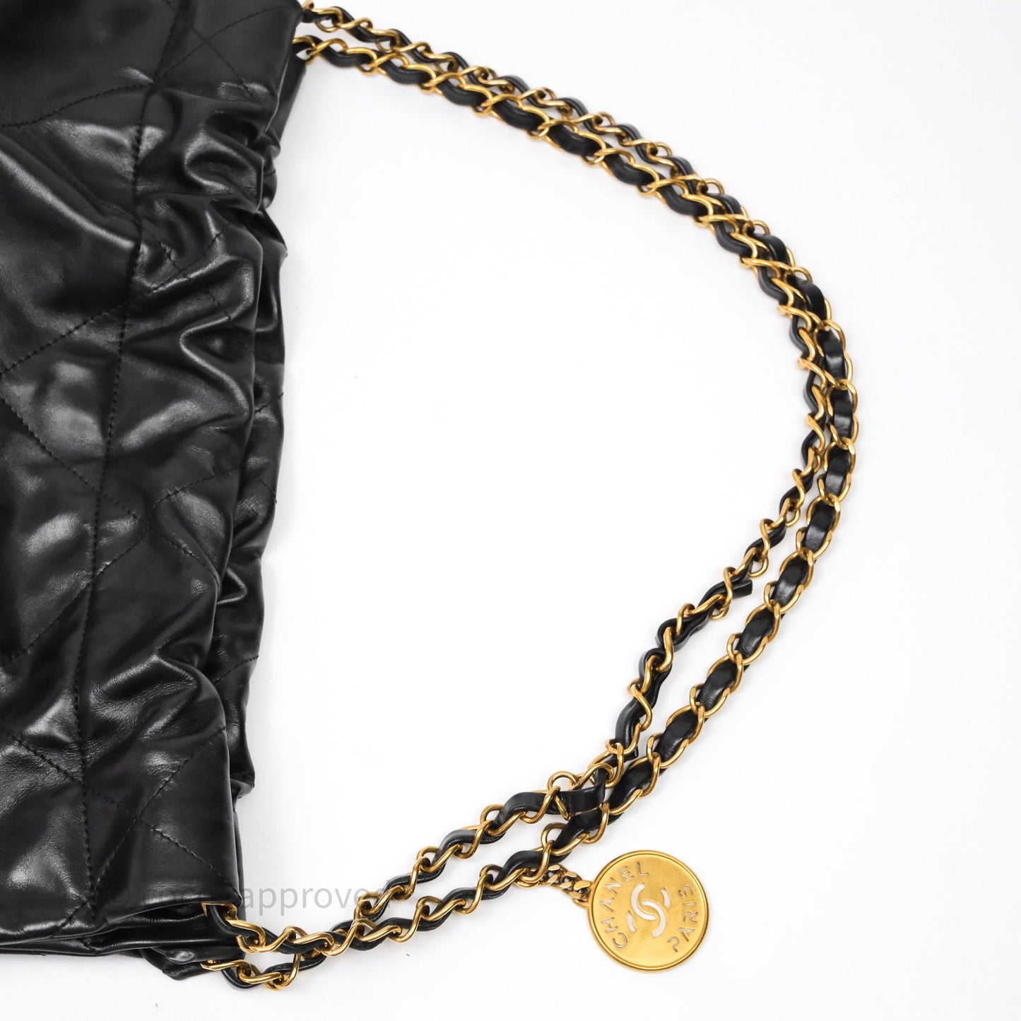 Chanel 22 Bag Small Black Shiny Calfskin Aged Gold Hardware