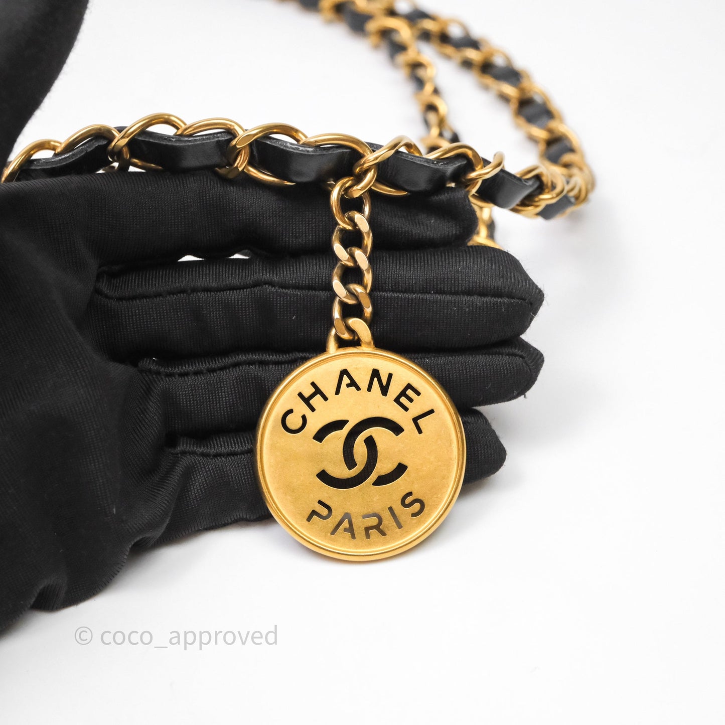 Chanel 22 Bag Small Black Shiny Calfskin Aged Gold Hardware