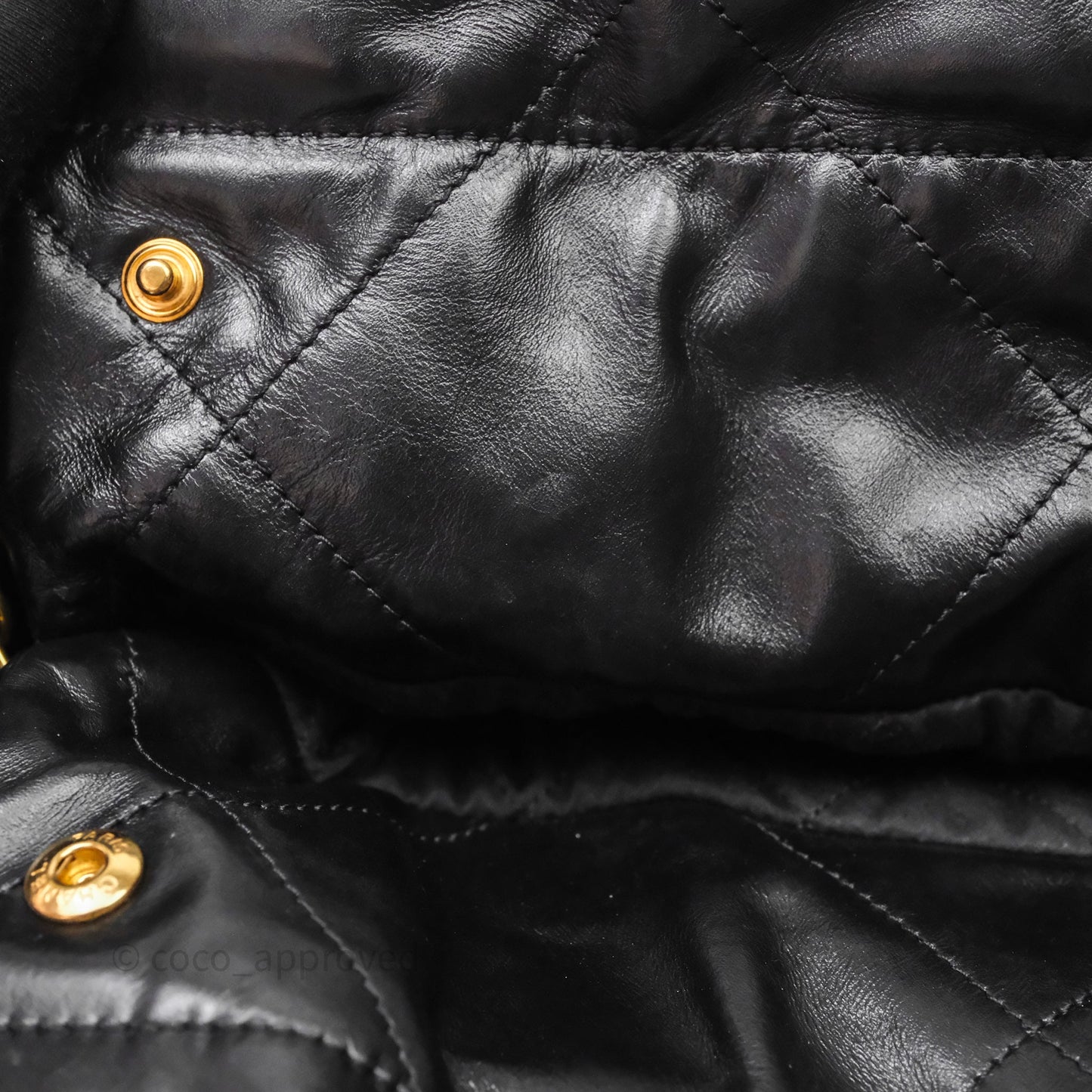 Chanel 22 Bag Small Black Shiny Calfskin Aged Gold Hardware