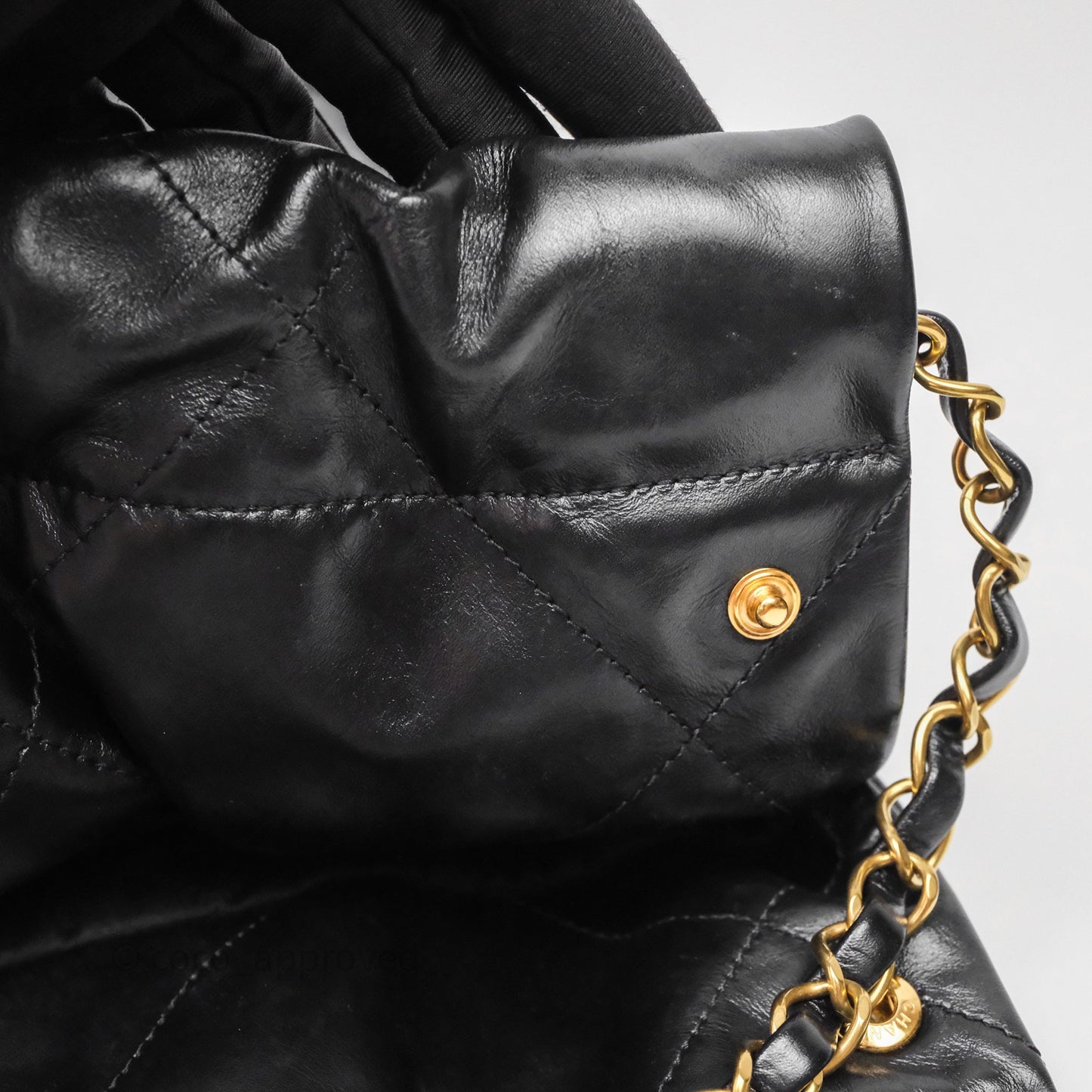 Chanel 22 Bag Small Black Shiny Calfskin Aged Gold Hardware