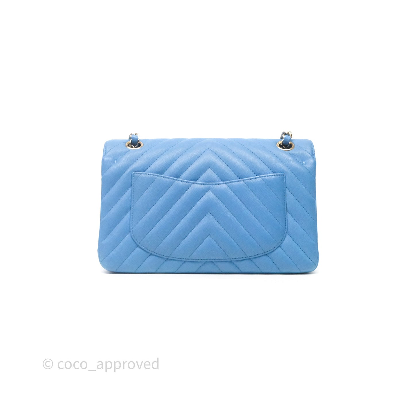 Chanel Small Classic Flap Chevron Blue Caviar Gold Hardware