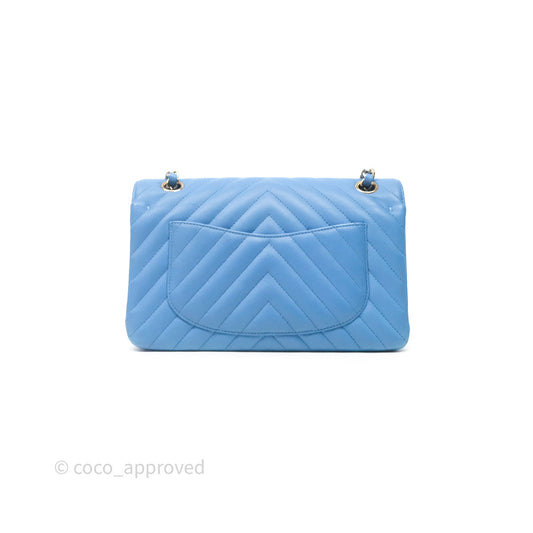 Chanel Small Classic Flap Chevron Blue Caviar Gold Hardware