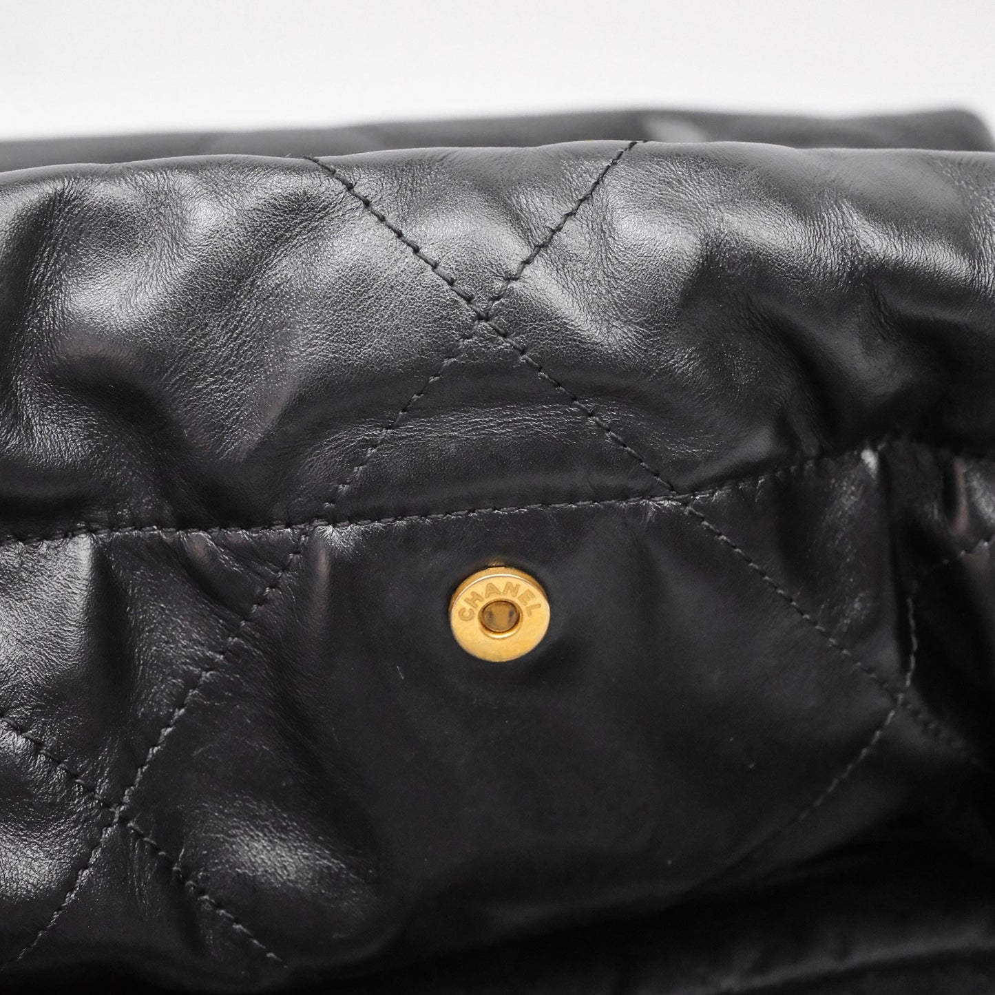 Chanel 22 Bag Small Black Shiny Calfskin Aged Gold Hardware