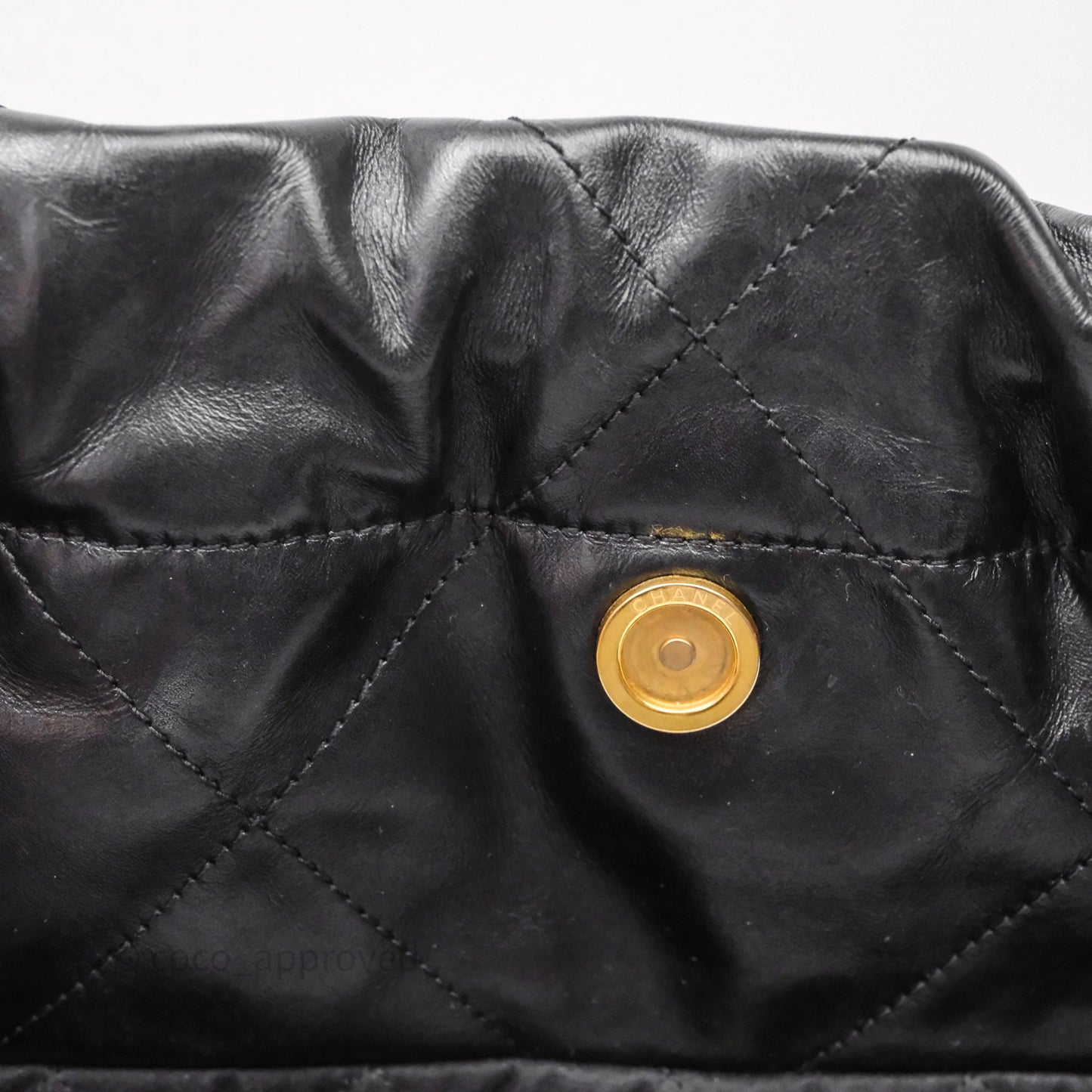 Chanel 22 Bag Small Black Shiny Calfskin Aged Gold Hardware