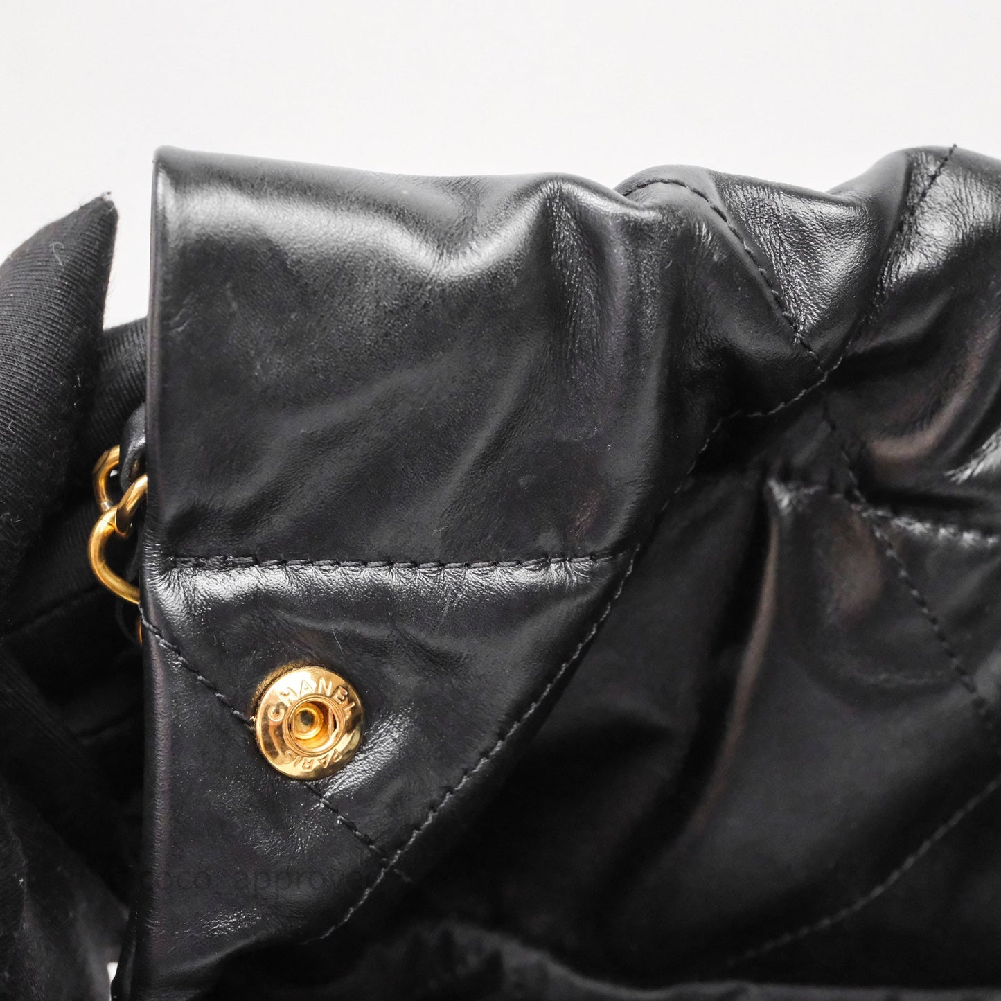 Chanel 22 Bag Small Black Shiny Calfskin Aged Gold Hardware