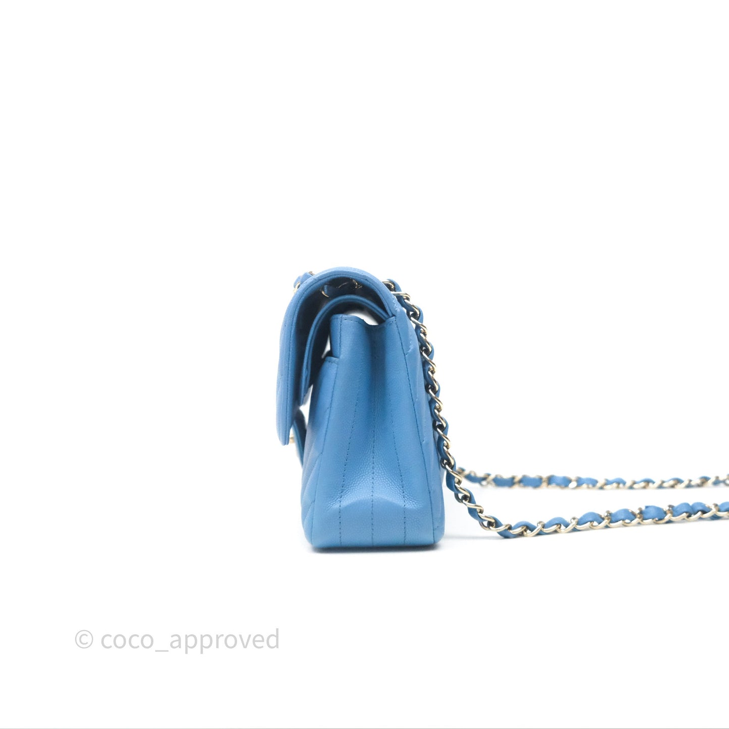 Chanel Small Classic Flap Chevron Blue Caviar Gold Hardware
