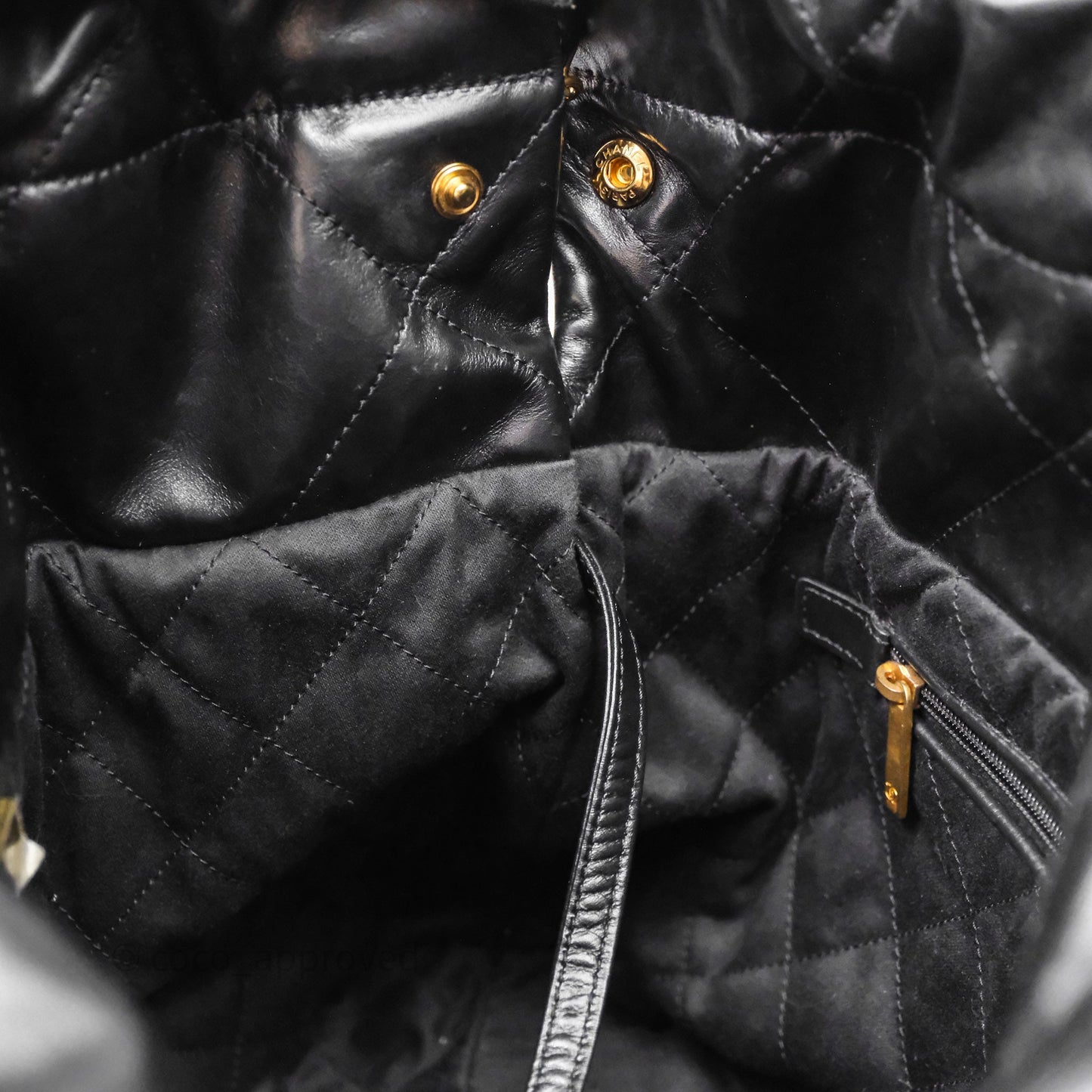 Chanel 22 Bag Small Black Shiny Calfskin Aged Gold Hardware