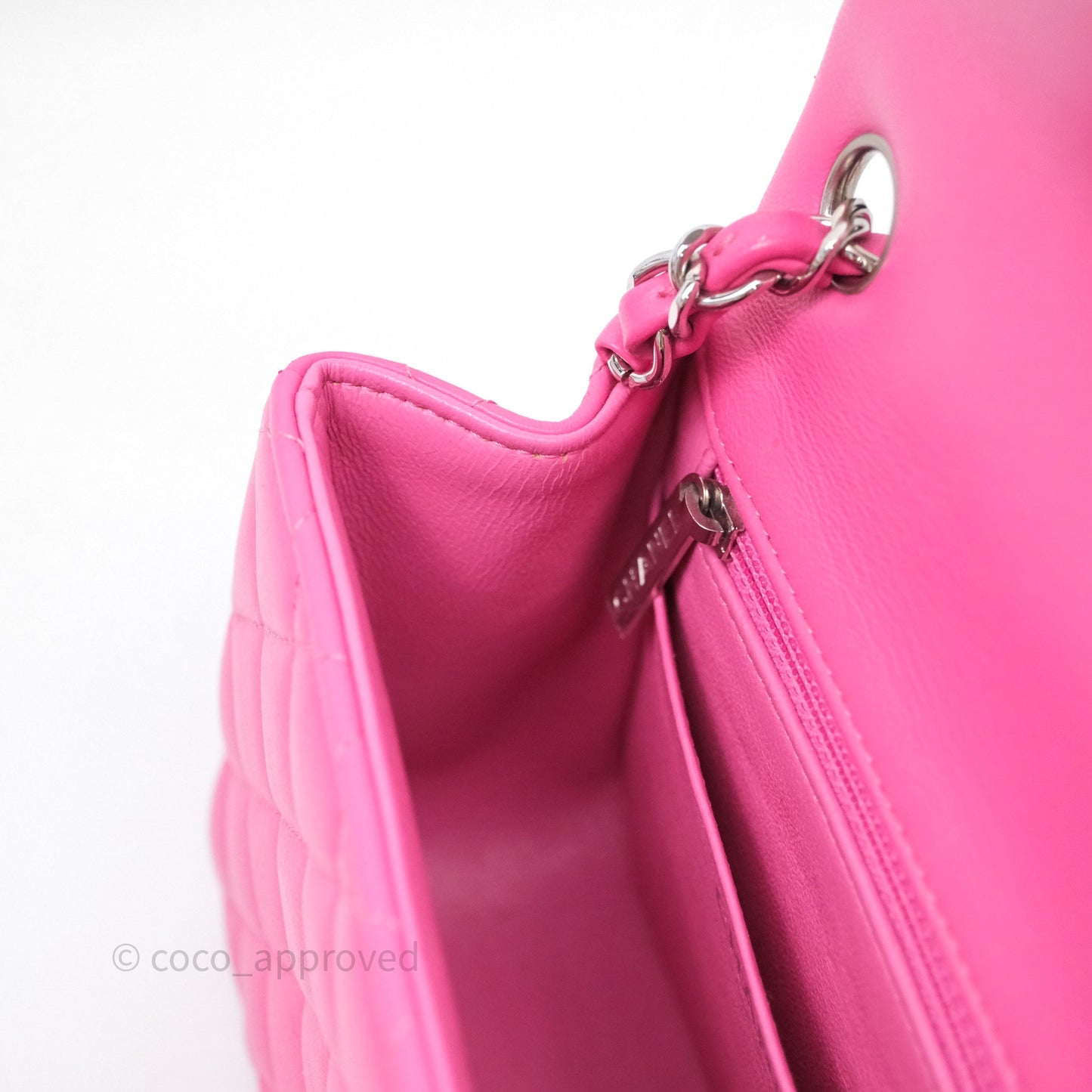 Chanel Mini Square Flap Quilted Pink Lambskin Silver Hardware