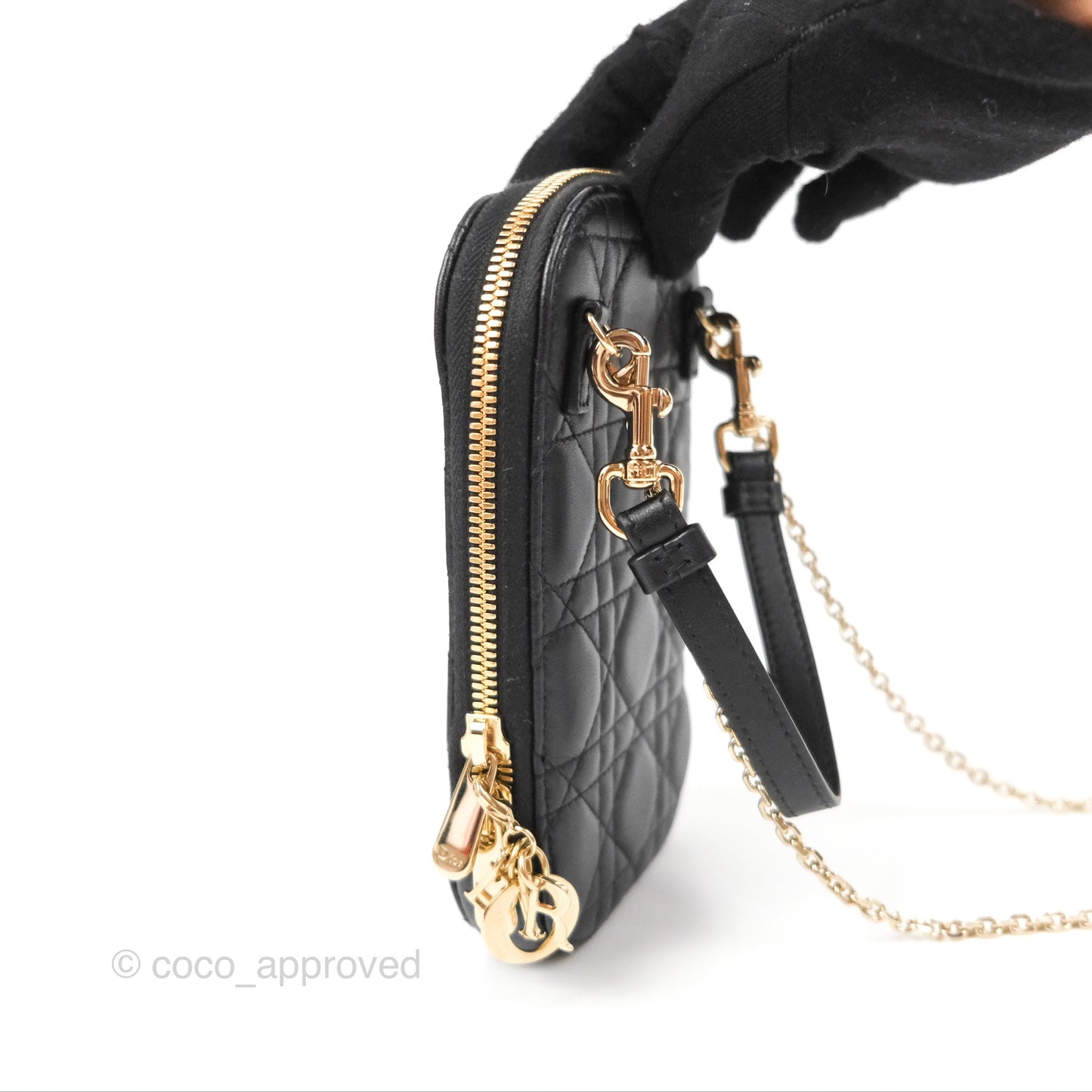 Christian Dior Lady Dior Phone Holder Black Cannage Lambskin