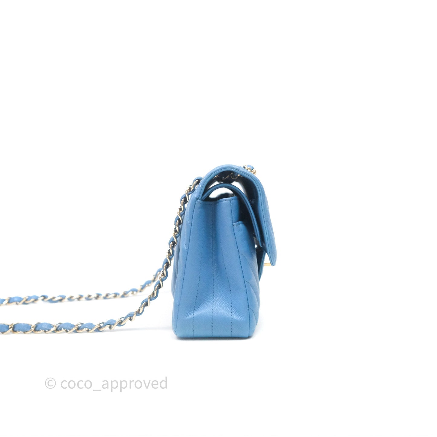 Chanel Small Classic Flap Chevron Blue Caviar Gold Hardware