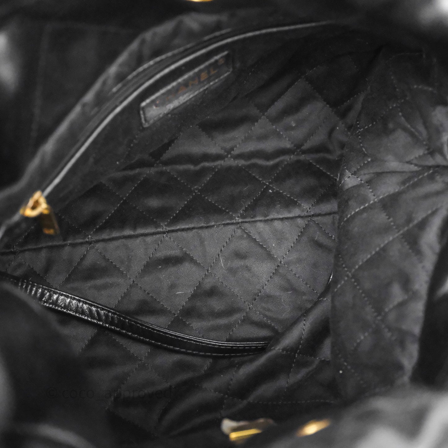 Chanel 22 Bag Small Black Shiny Calfskin Aged Gold Hardware