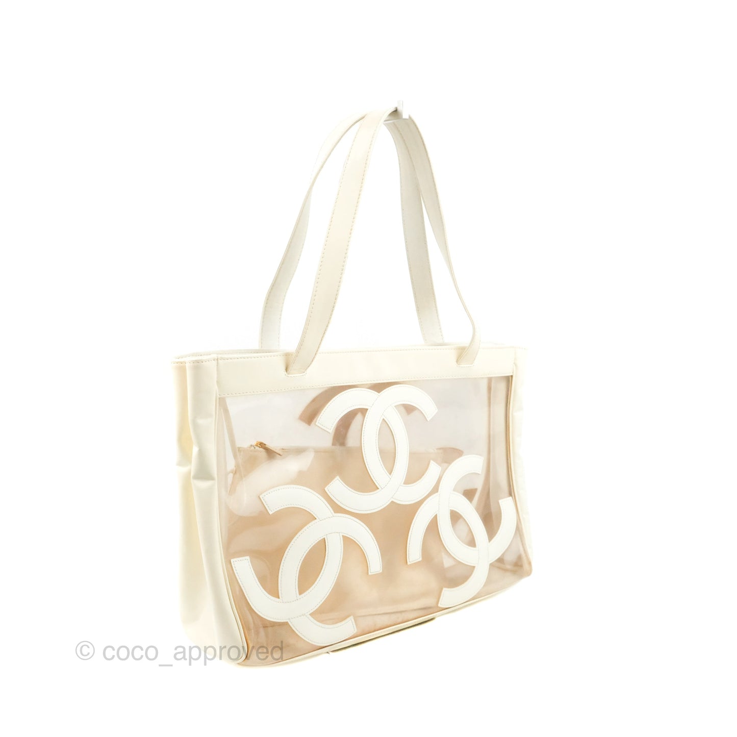 Chanel Vintage Clear Vinyl Tote Bag White Patent