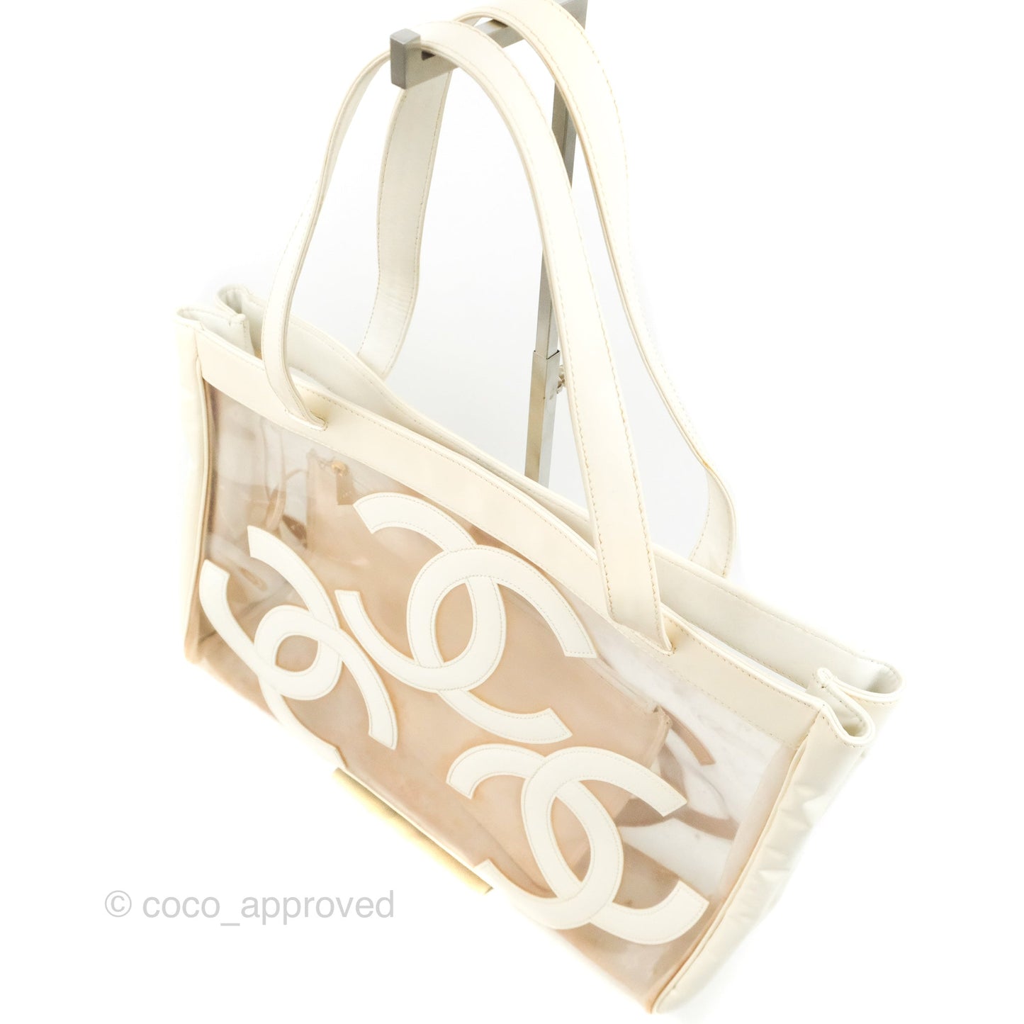 Chanel Vintage Clear Vinyl Tote Bag White Patent