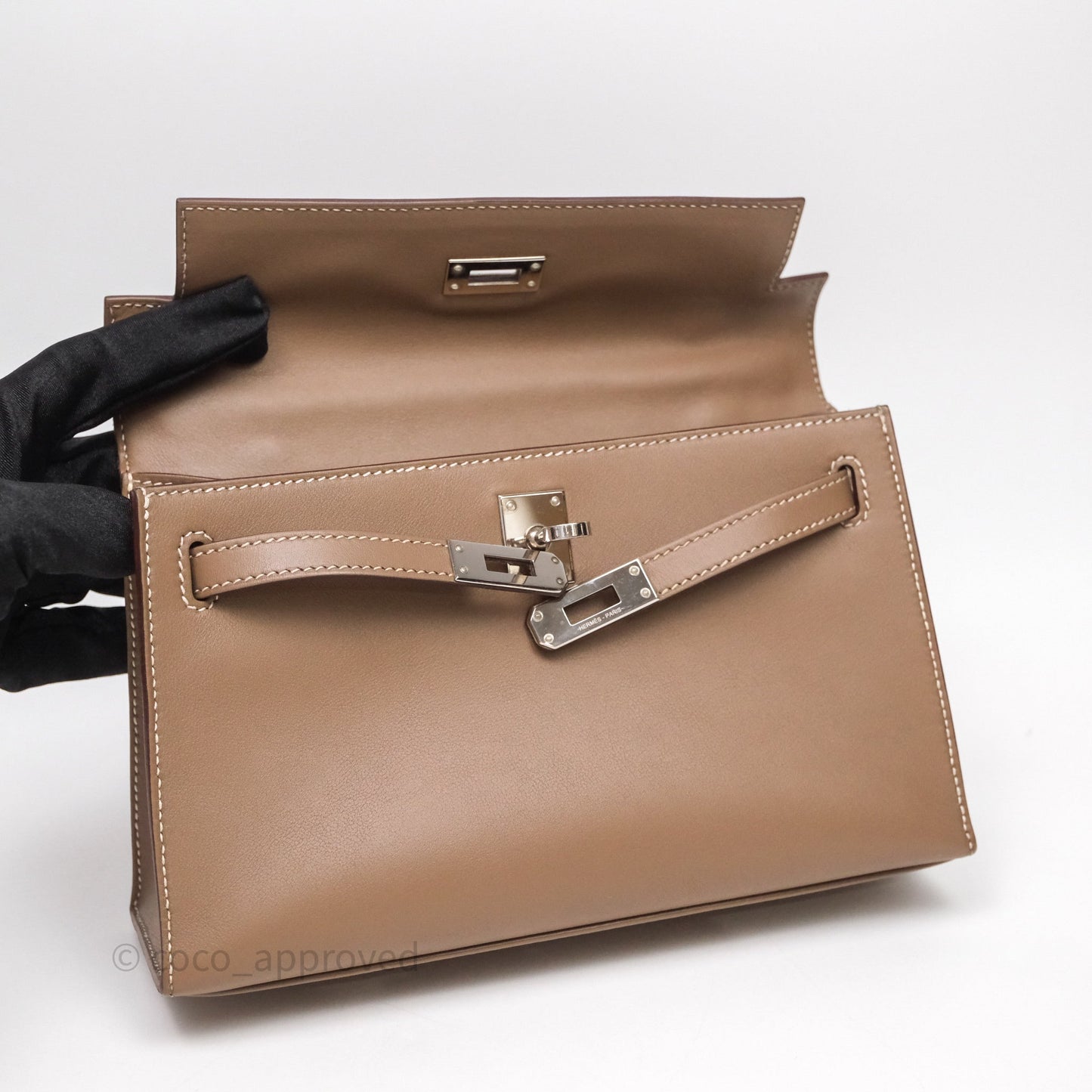 Hermès Kelly Pochette Clutch Etoupe 18 Swift Palladium Hardware