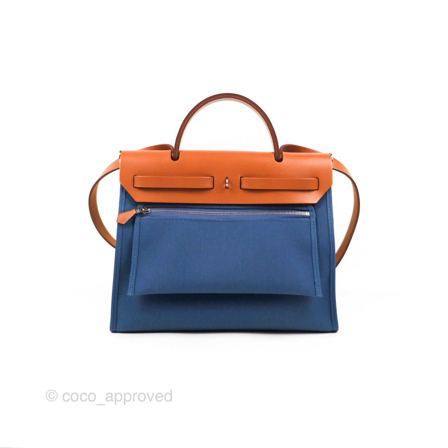 Hermès Herbag Zip 31 Blue/Natural Canvas Palladium Hardware