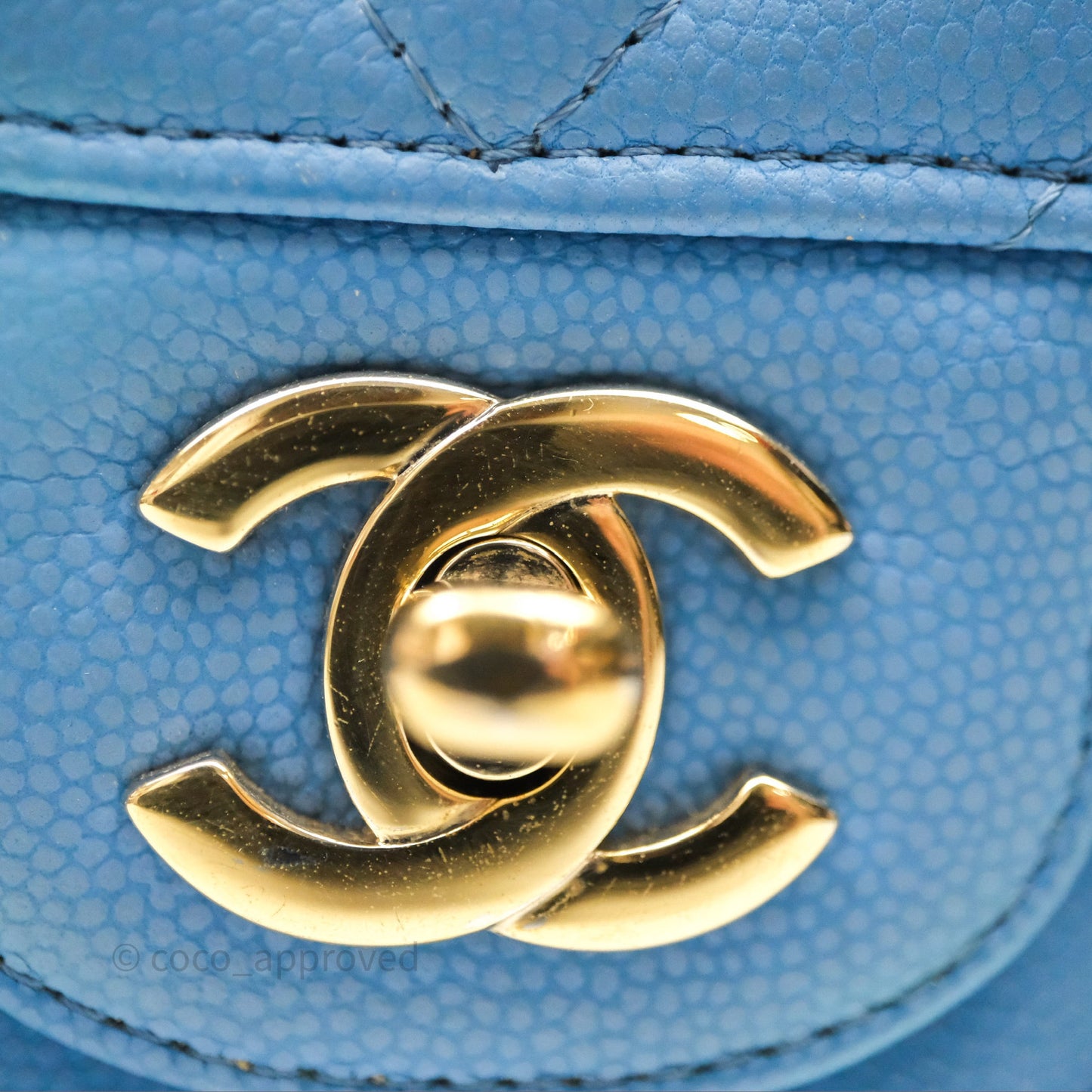 Chanel Small Classic Flap Chevron Blue Caviar Gold Hardware