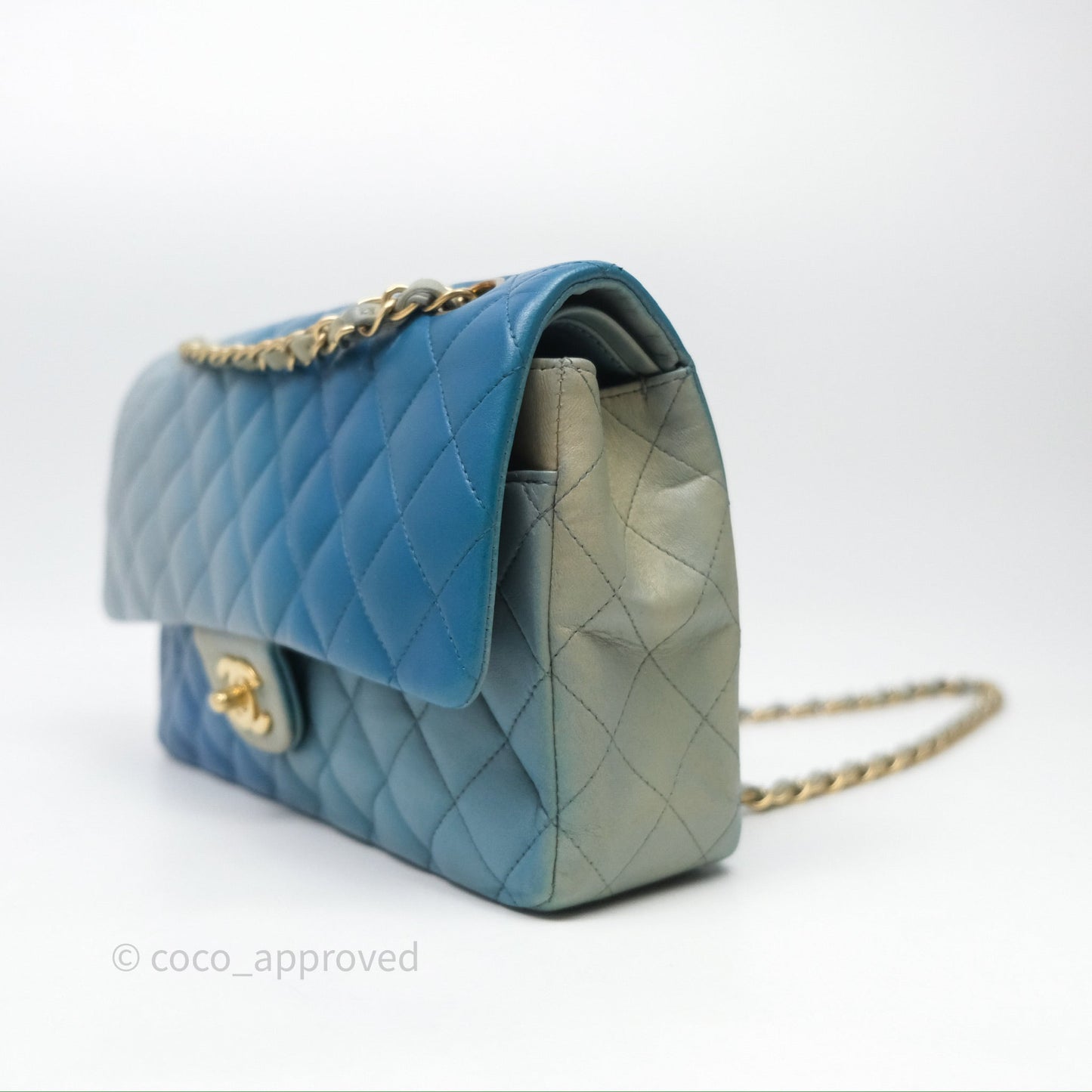 Chanel Classic M/L Medium Flap Quilted Ombre Blue Lambskin Gold Hardware