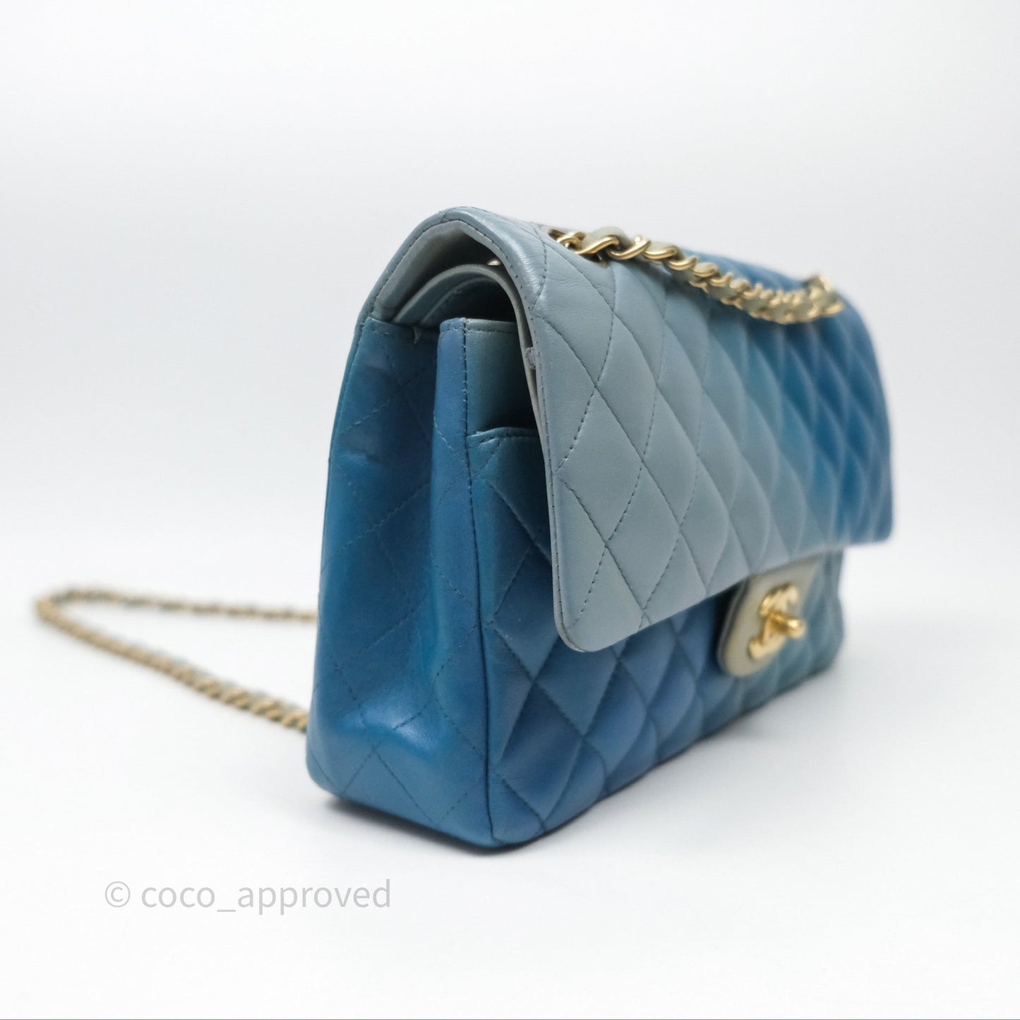 Chanel Classic M/L Medium Flap Quilted Ombre Blue Lambskin Gold Hardware