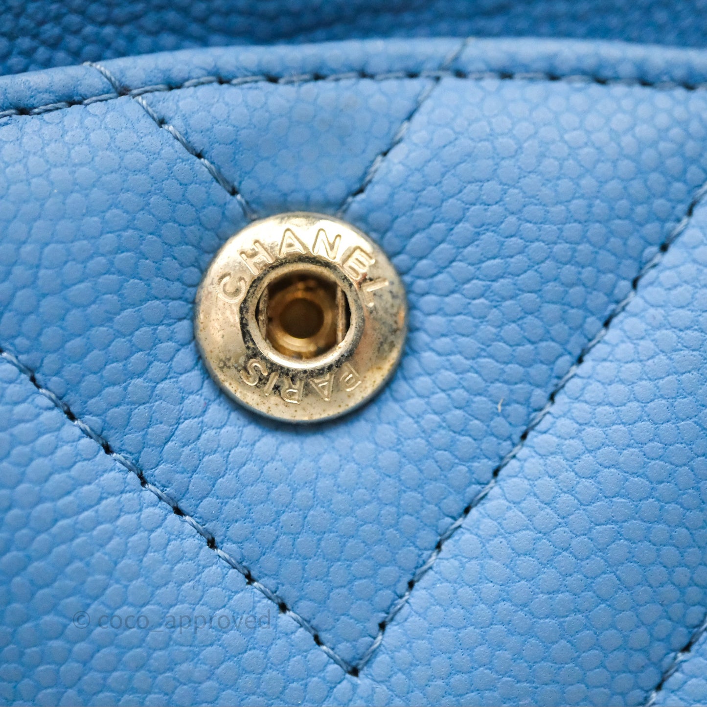 Chanel Small Classic Flap Chevron Blue Caviar Gold Hardware