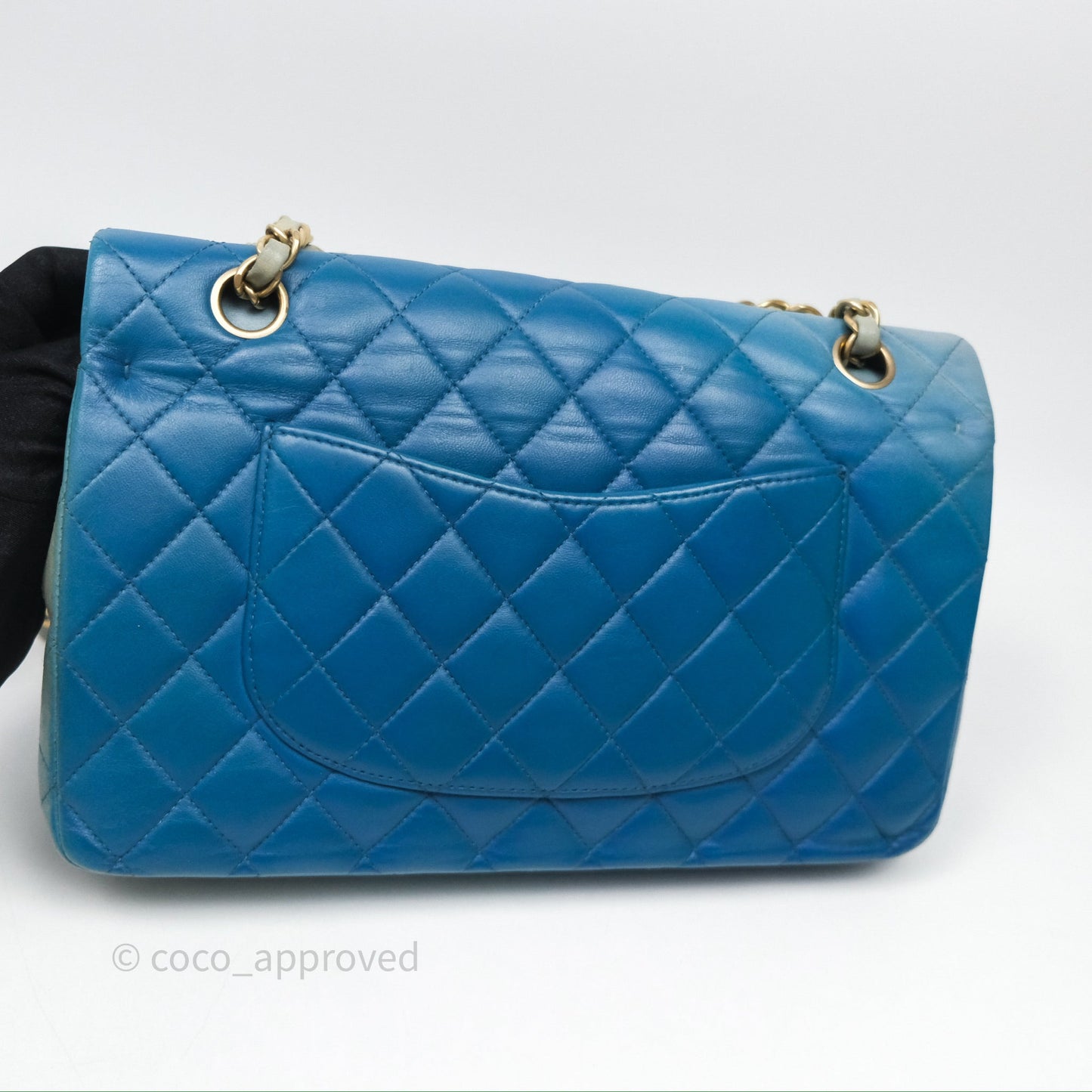 Chanel Classic M/L Medium Flap Quilted Ombre Blue Lambskin Gold Hardware