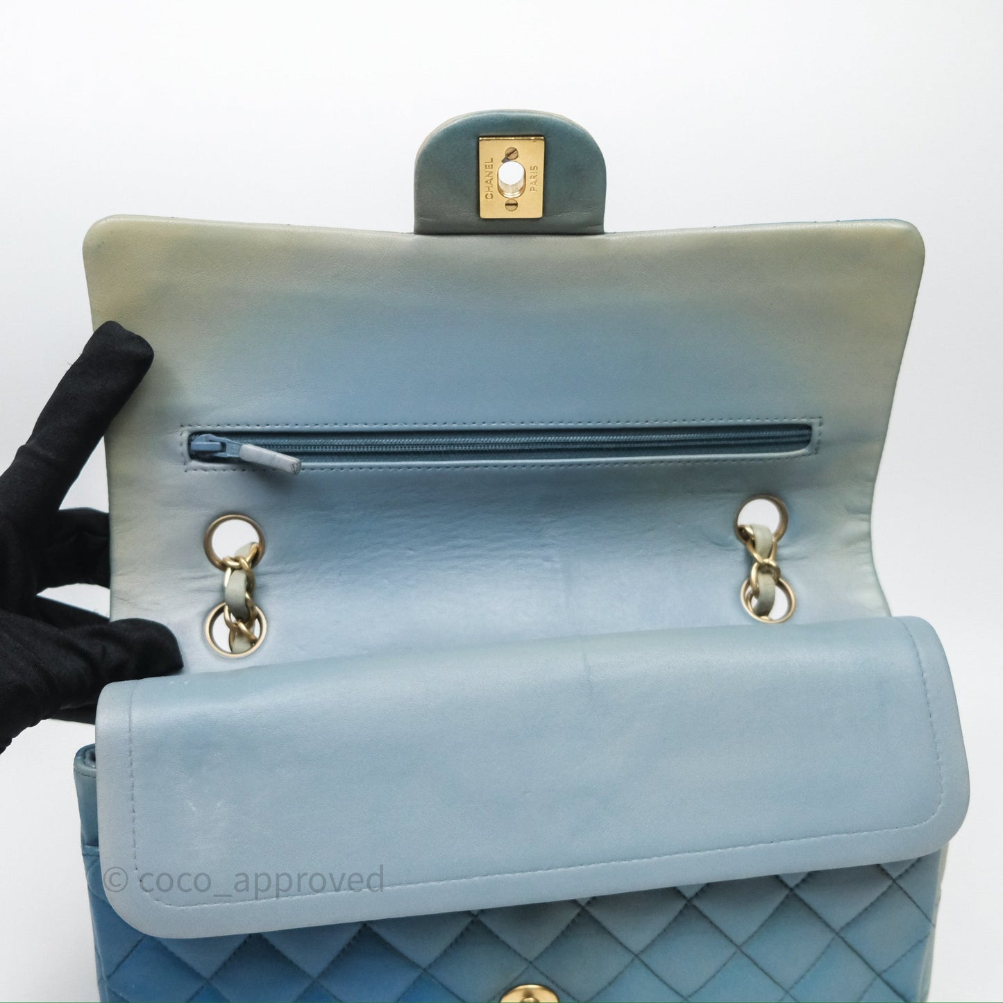 Chanel Classic M/L Medium Flap Quilted Ombre Blue Lambskin Gold Hardware