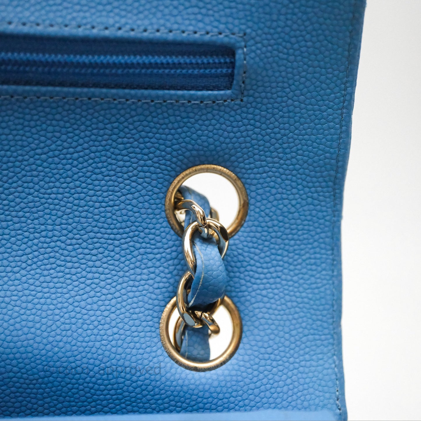 Chanel Small Classic Flap Chevron Blue Caviar Gold Hardware