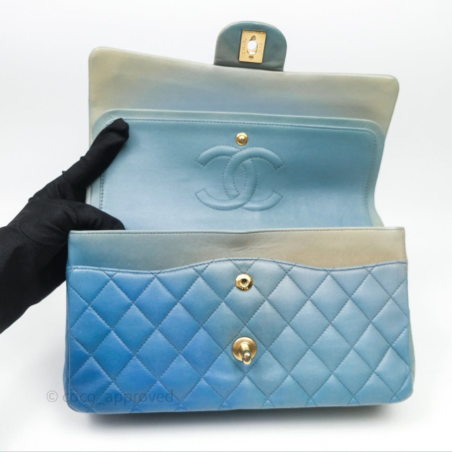 Chanel Classic M/L Medium Flap Quilted Ombre Blue Lambskin Gold Hardware